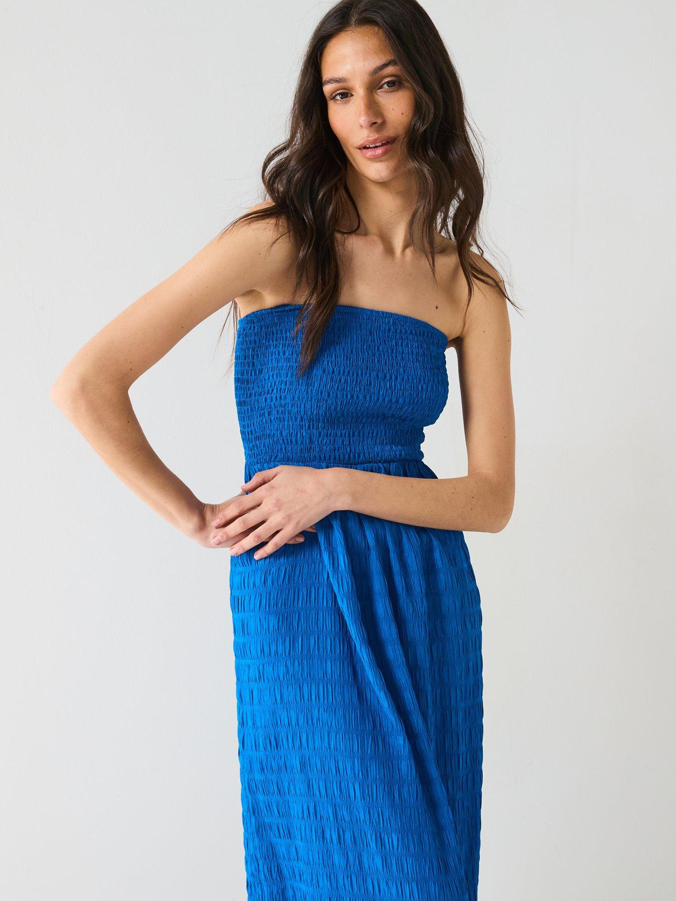  image of v-by-very-textured-bandeau-dress-blue