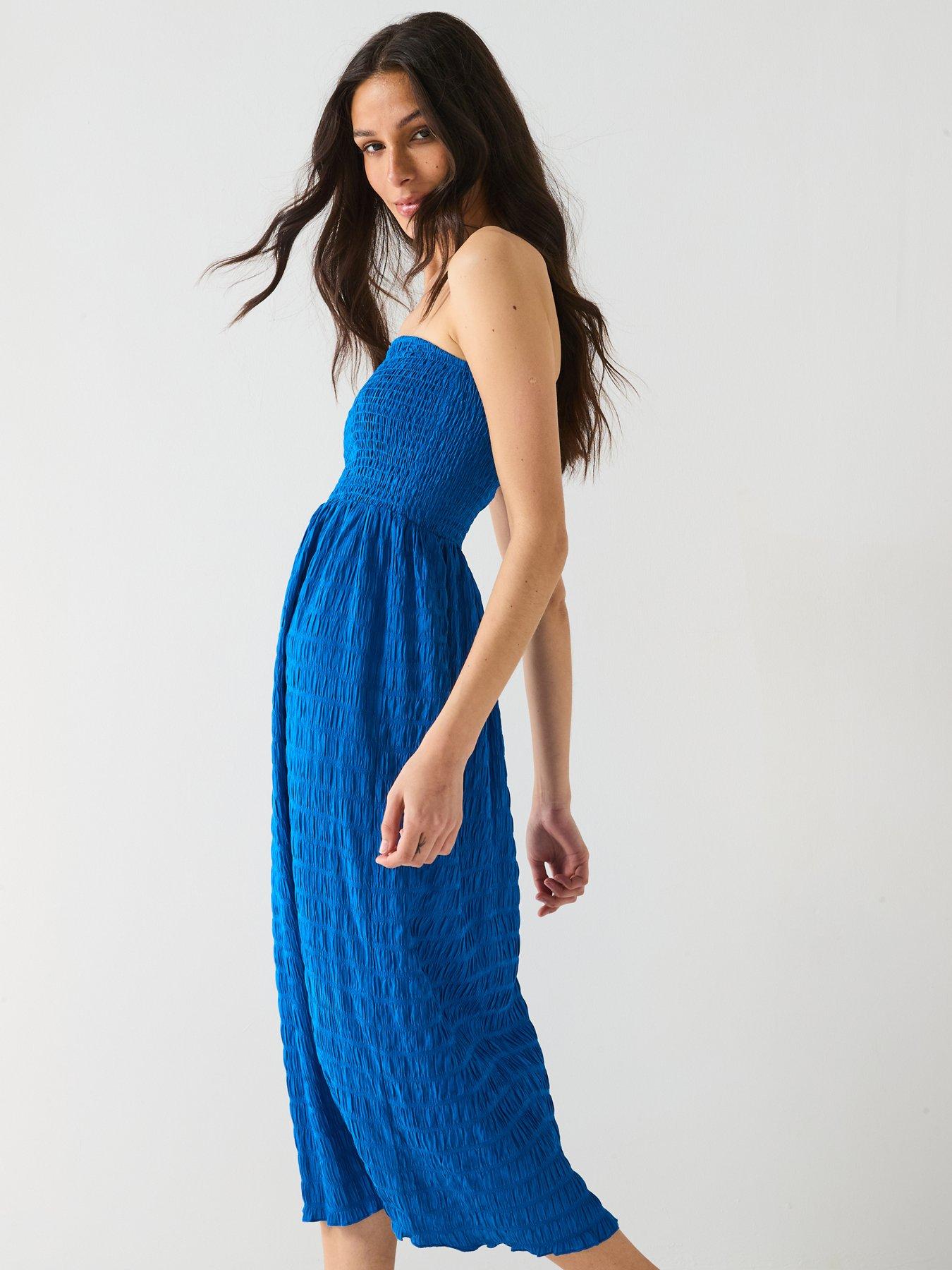  image of v-by-very-textured-bandeau-dress-blue