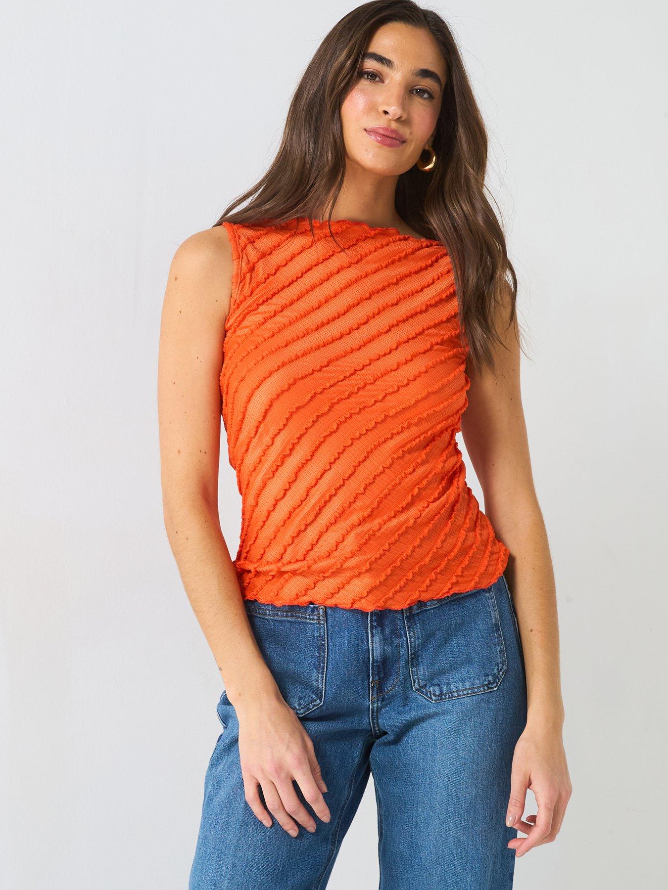undefined Textured Slash Neck Vest Top - Orange