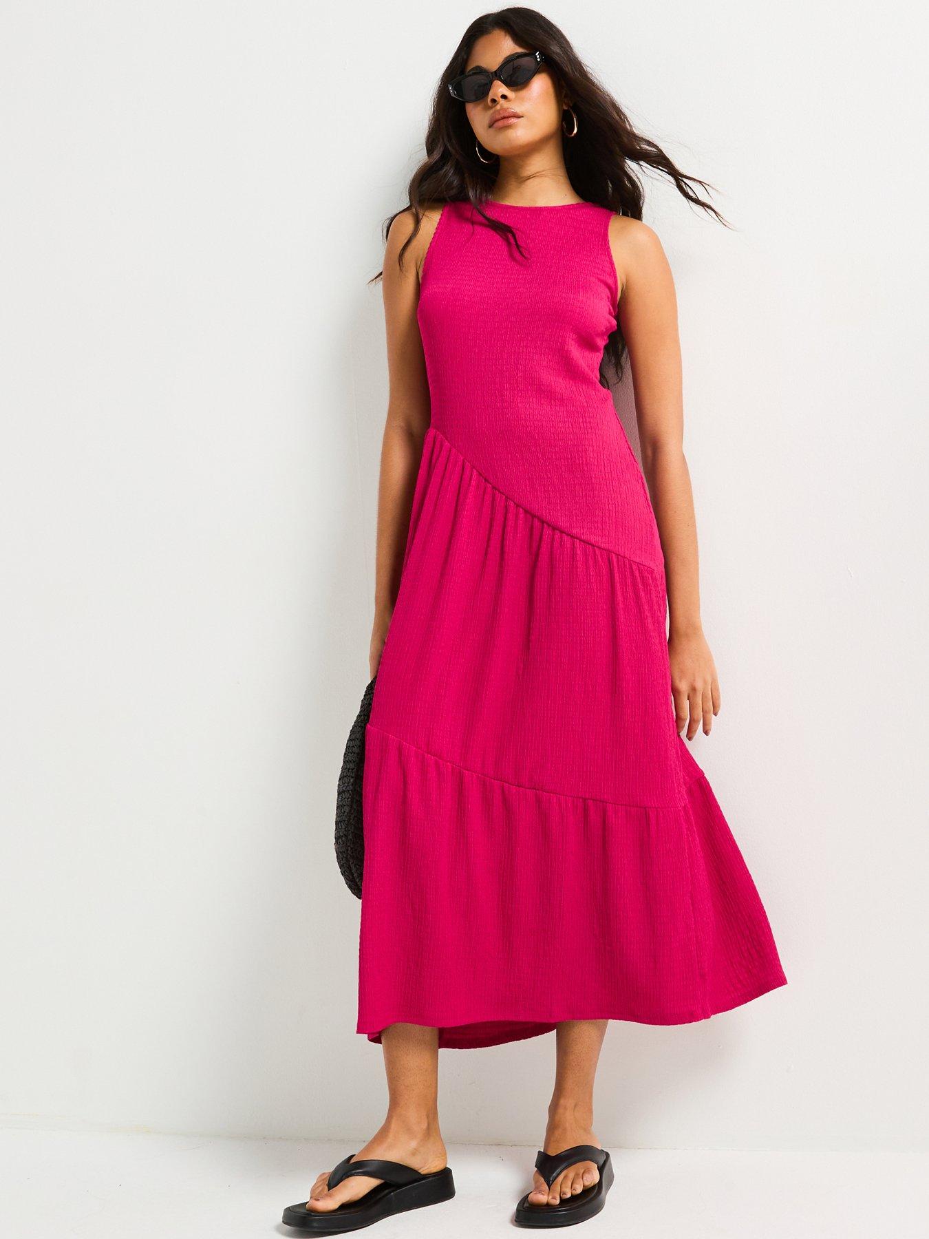 front image of v-by-very-asymetric-textured-tiered-midaxi-dress