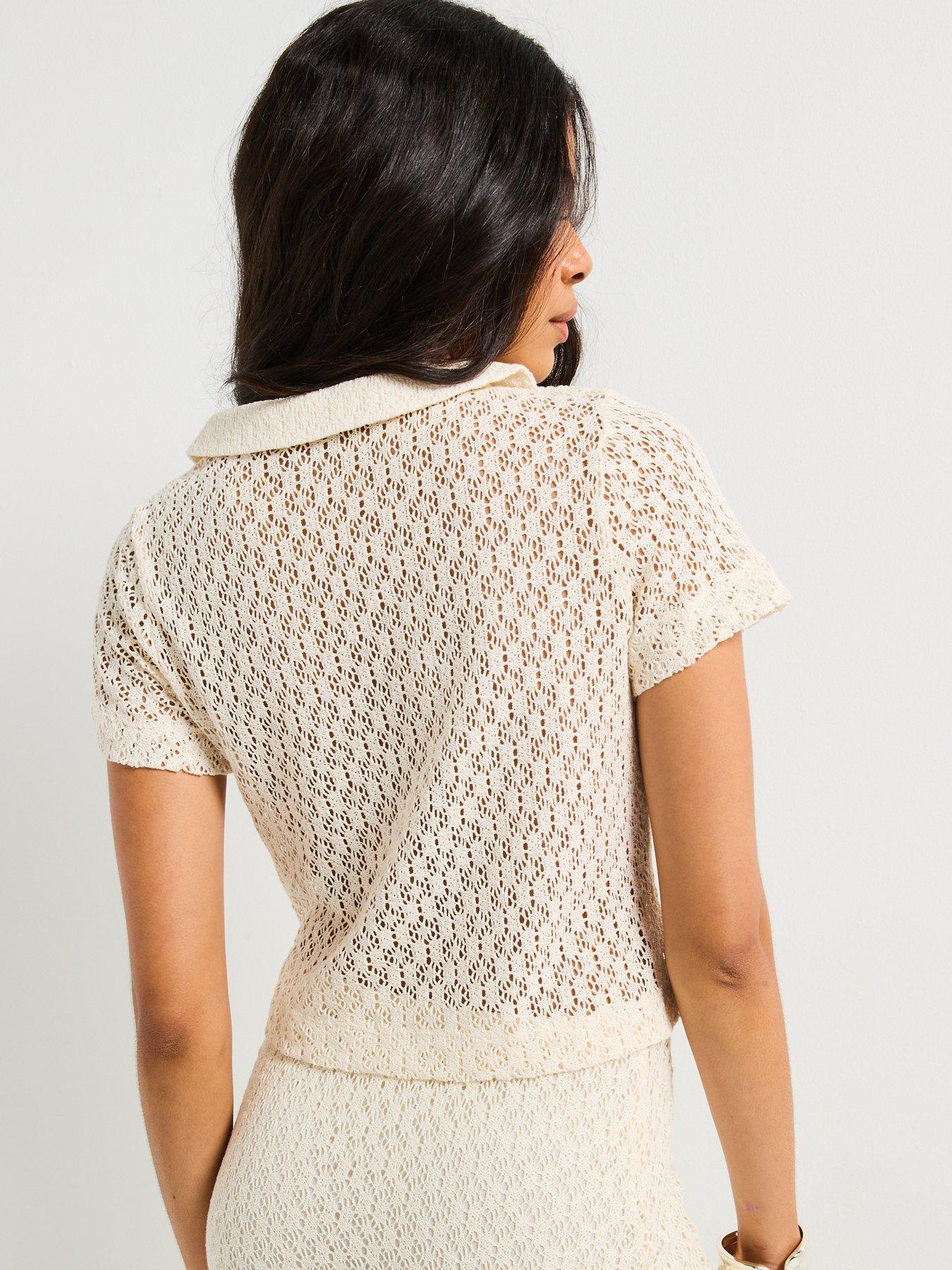  image of v-by-very-crochet-look-neck-co-ord-cream