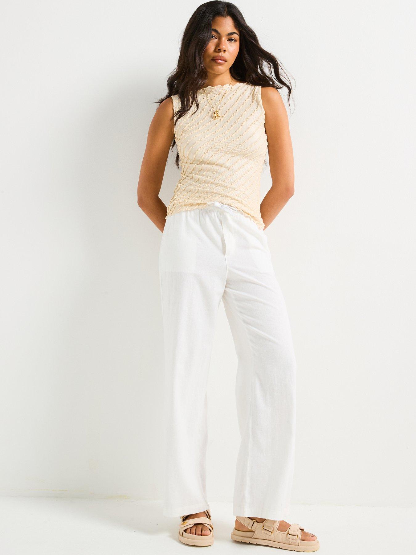 Image 3 of 6 of V by Very Textured Slash Neck Vest Top - White