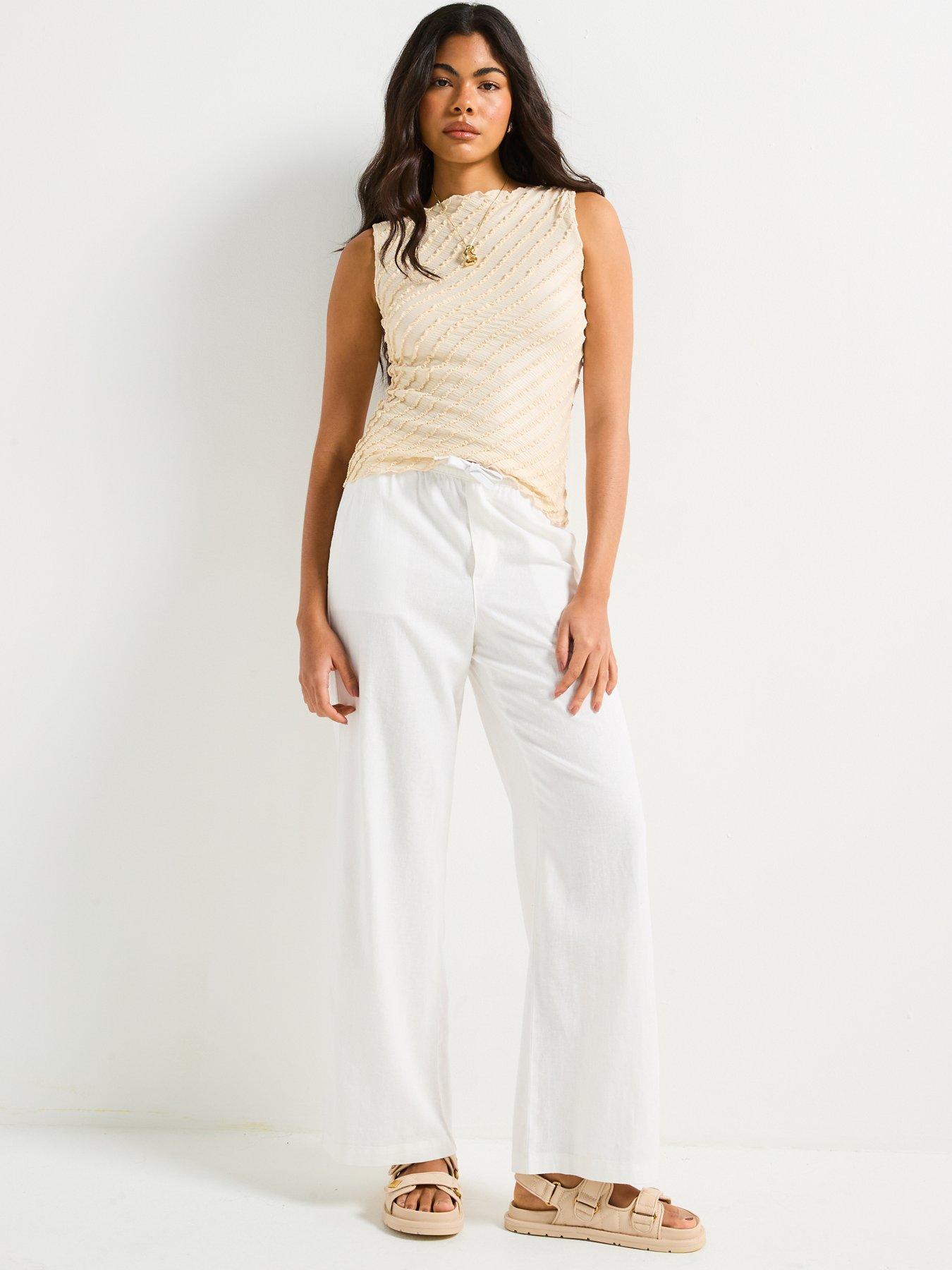 Image 6 of 6 of V by Very Textured Slash Neck Vest Top - White