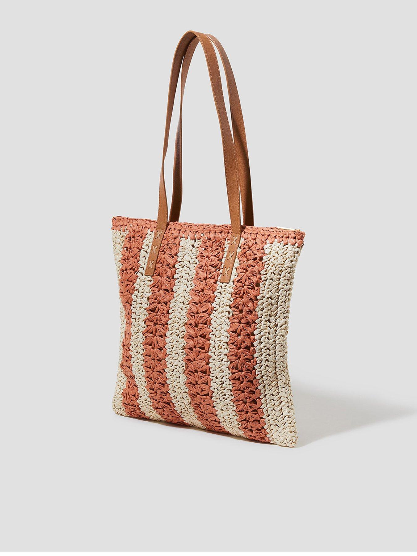  image of monsoon-lola-stripe-raffia-crochet-tote-bag-natural