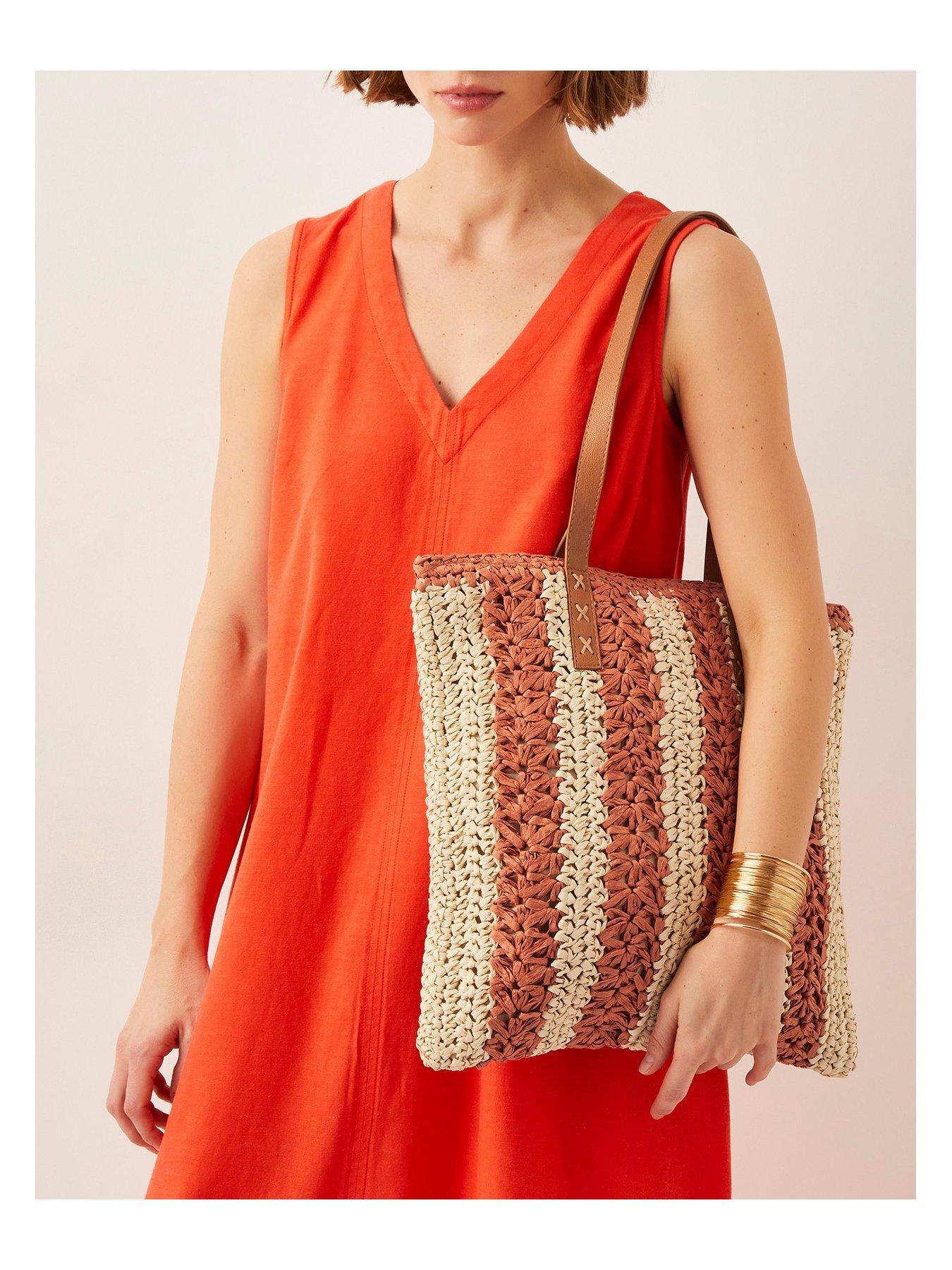  image of monsoon-lola-stripe-raffia-crochet-tote-bag-natural
