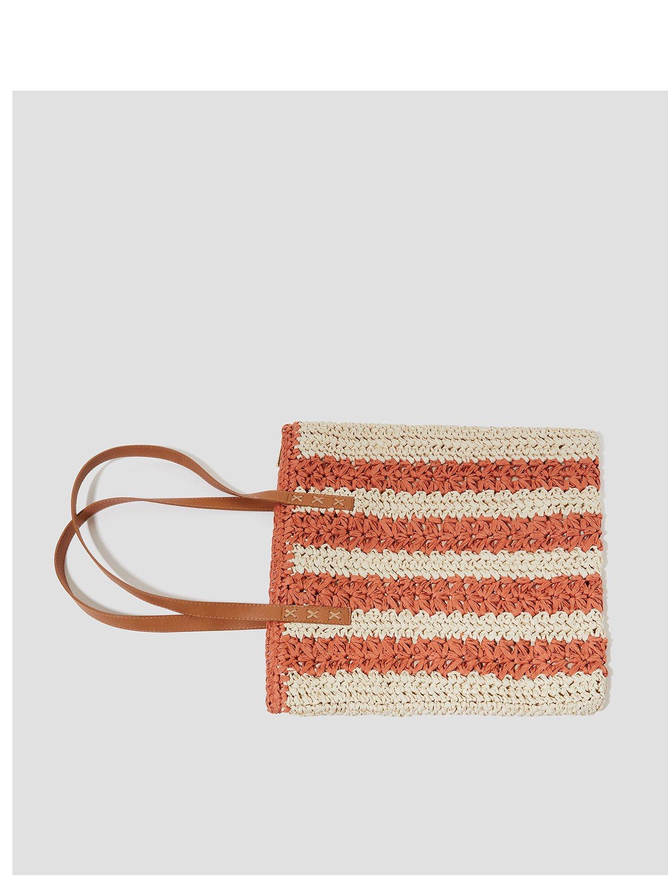  image of monsoon-lola-stripe-raffia-crochet-tote-bag-natural