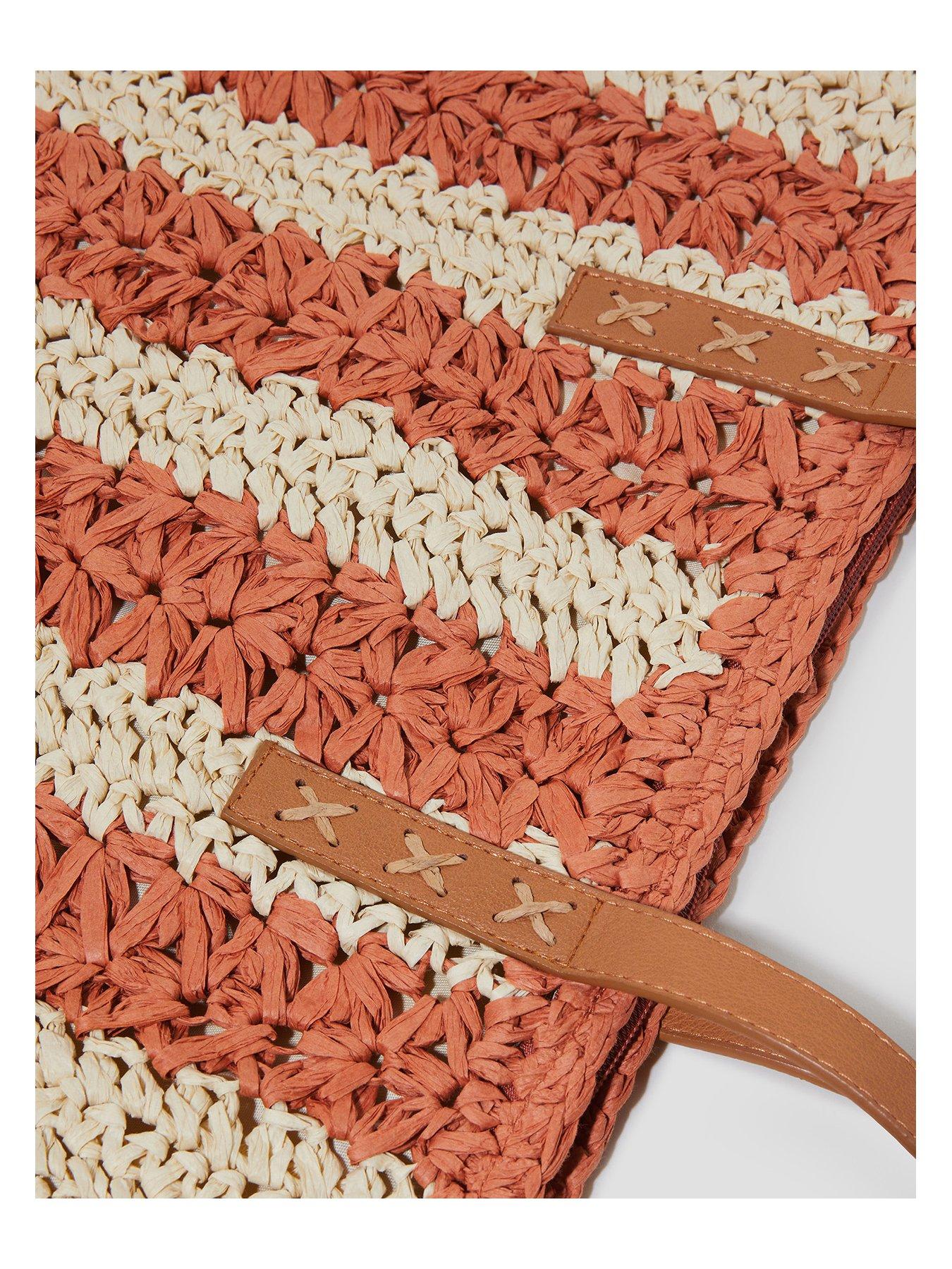  image of monsoon-lola-stripe-raffia-crochet-tote-bag-natural