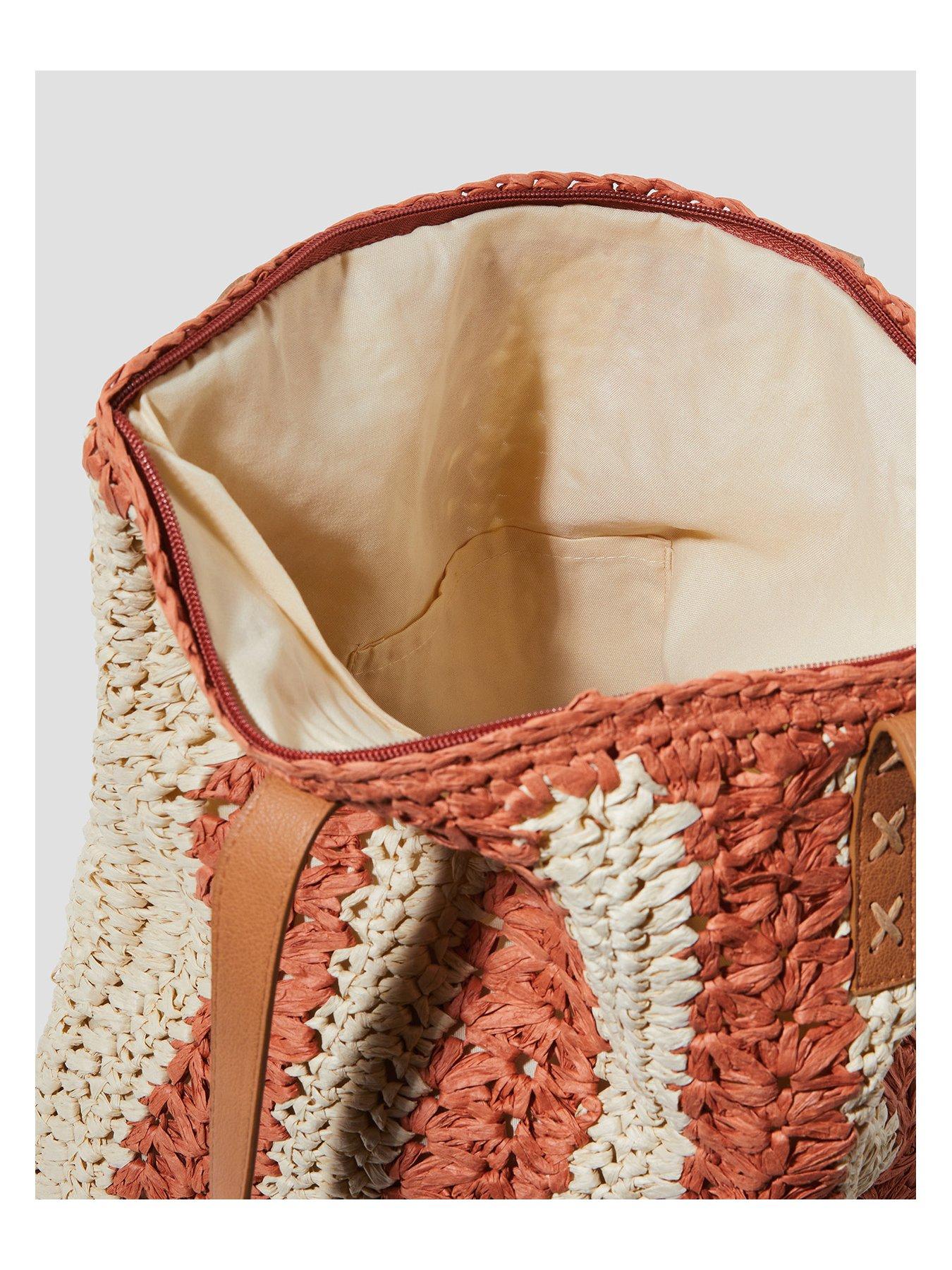  image of monsoon-lola-stripe-raffia-crochet-tote-bag-natural