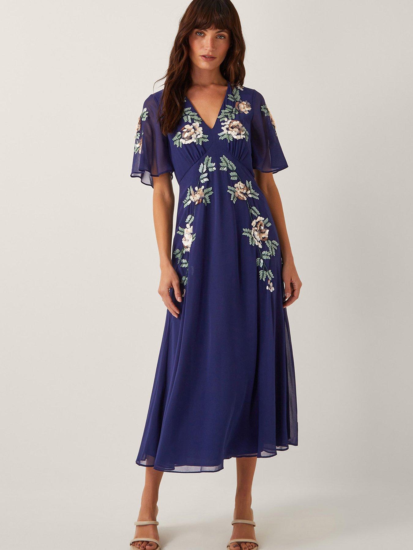 looms stitch embroidered wool navy dress Looms Embroidered Trim Collection SS Dress