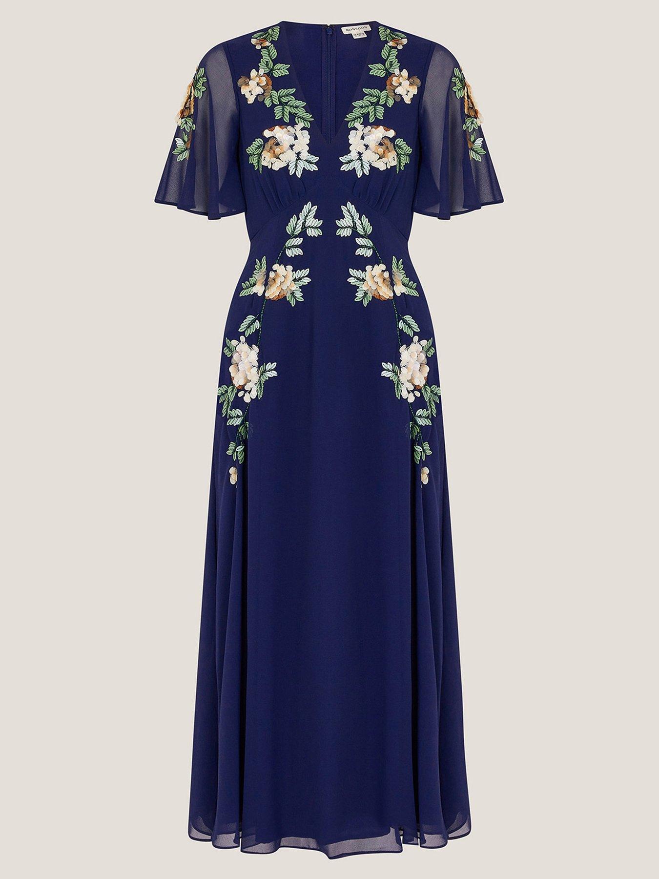 monsoon navy embroidered dress Rent Monsoon Navy Dress UK 10