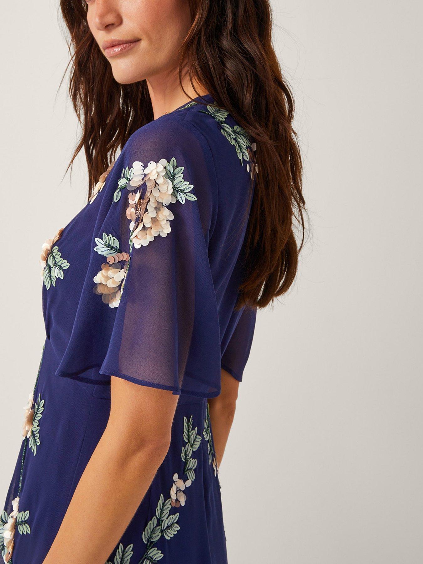 Monsoon Cora Embroidered Dress - Navy - Blue | Littlewoods