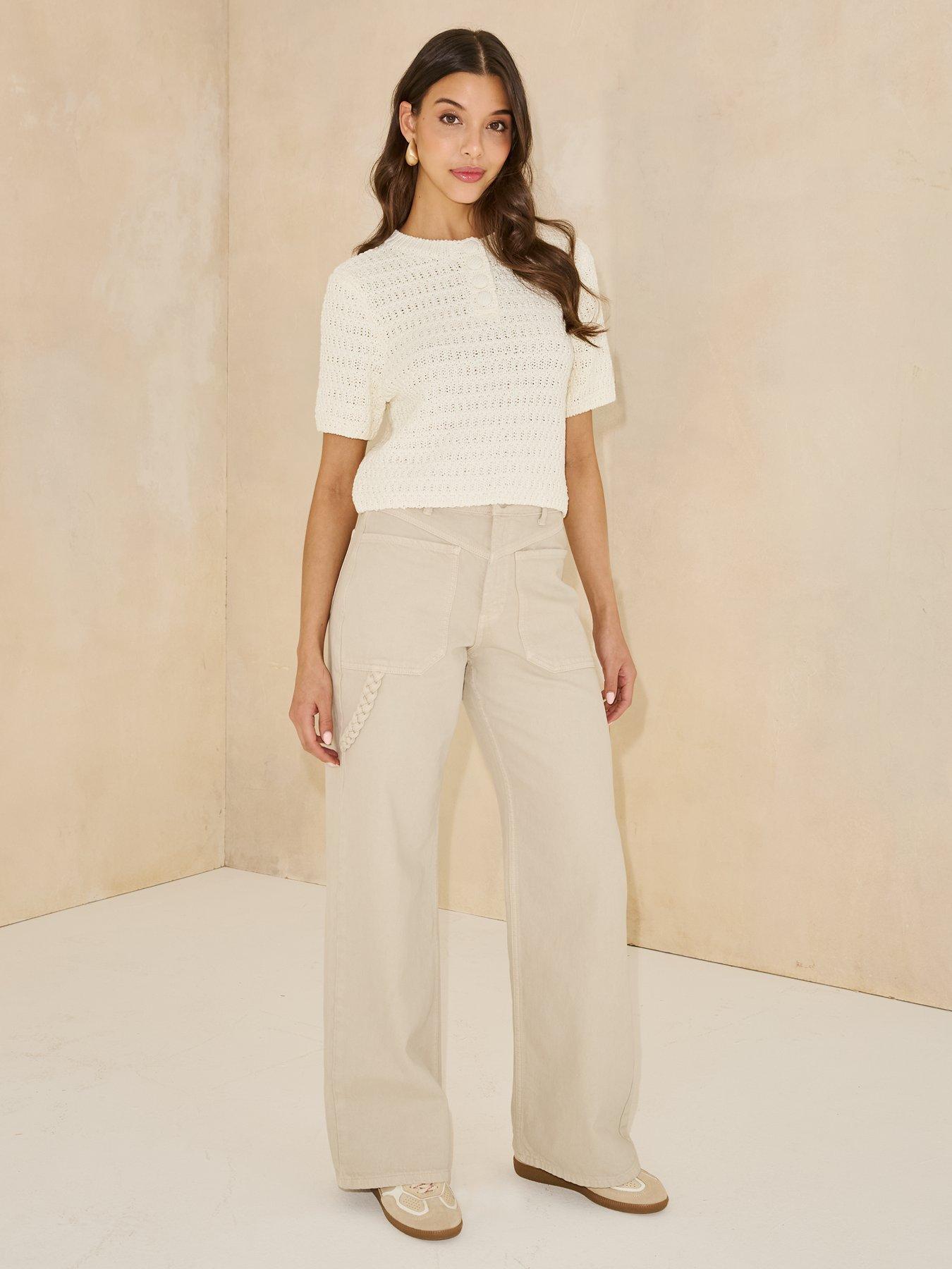  image of michelle-keegan-rope-wide-leg-jean-beige