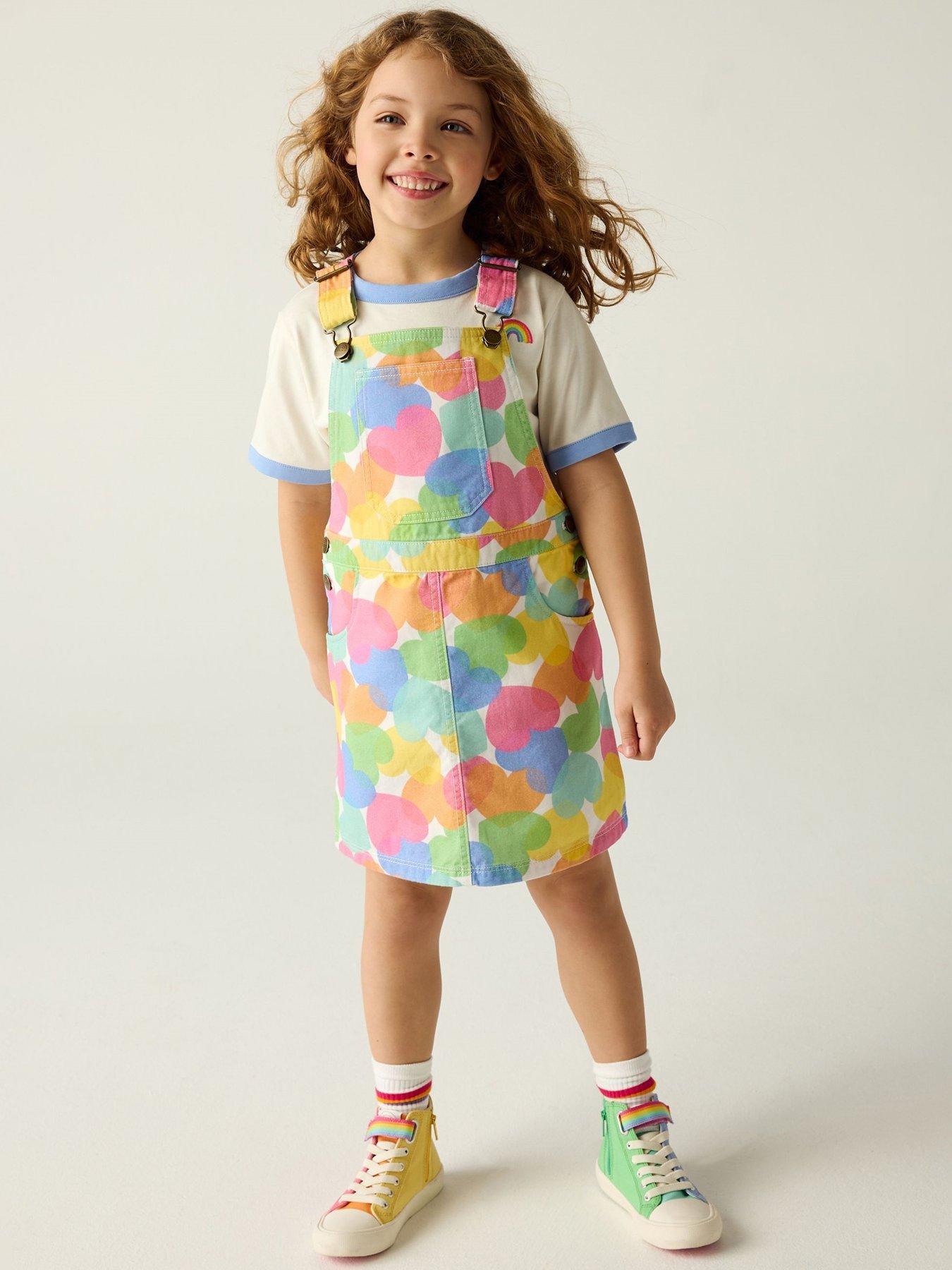  image of little-bird-heart-print-dungaree-dress-multi