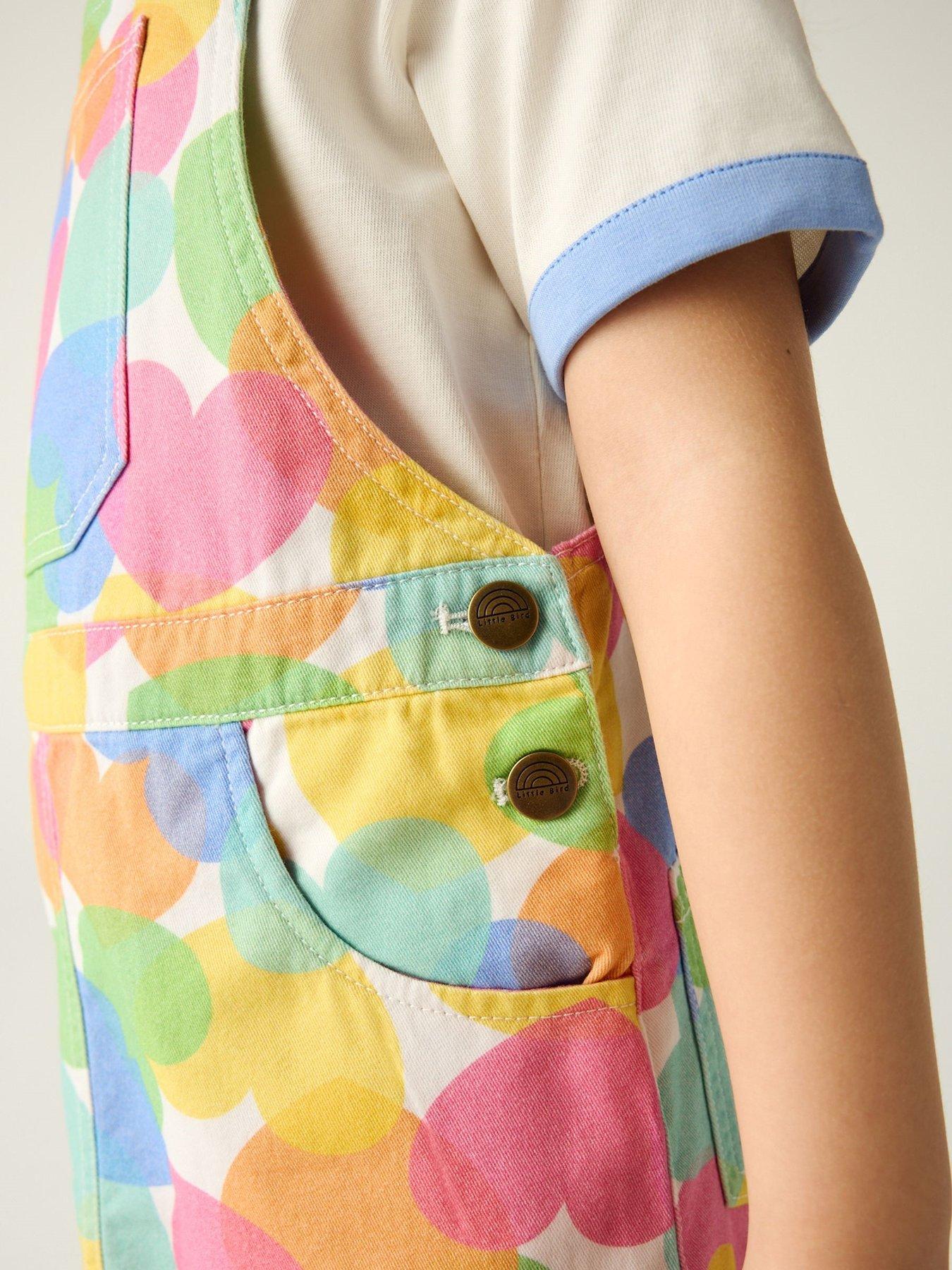  image of little-bird-heart-print-dungaree-dress-multi