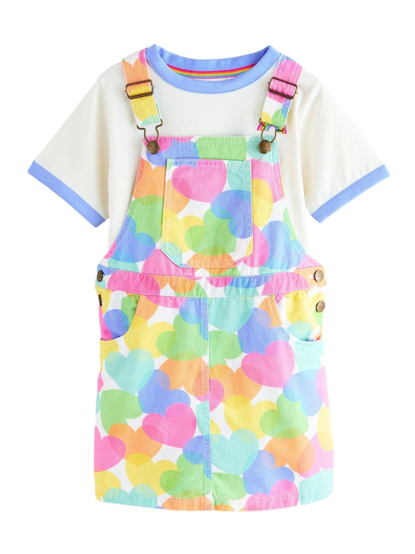 image of little-bird-heart-print-dungaree-dress-multi