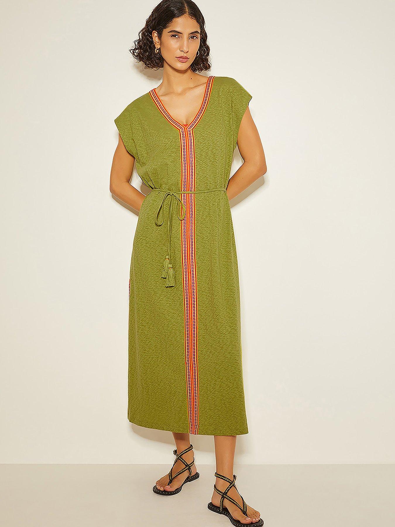 undefined Estela Jersey Embroidered Kaftan - Green