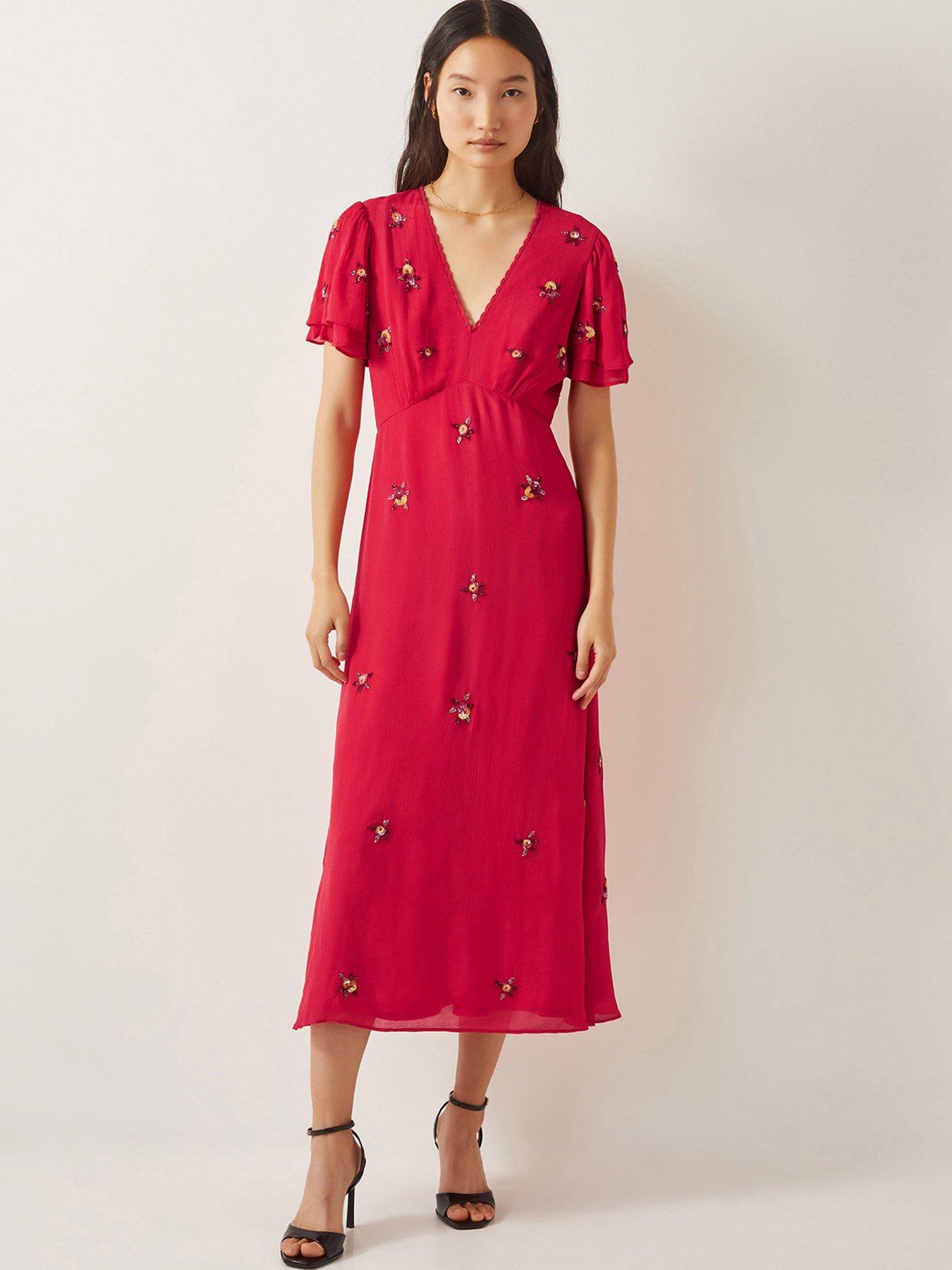  image of monsoon-gia-embellished-tea-dress-red