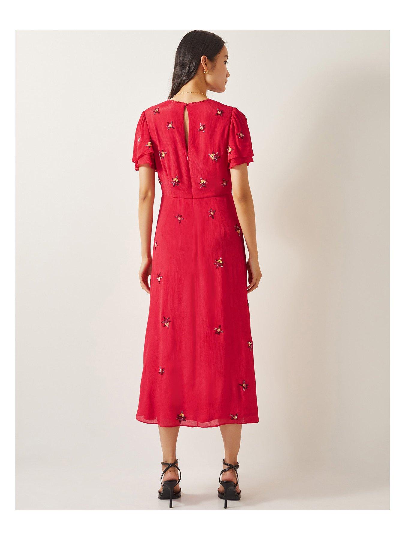  image of monsoon-gia-embellished-tea-dress-red