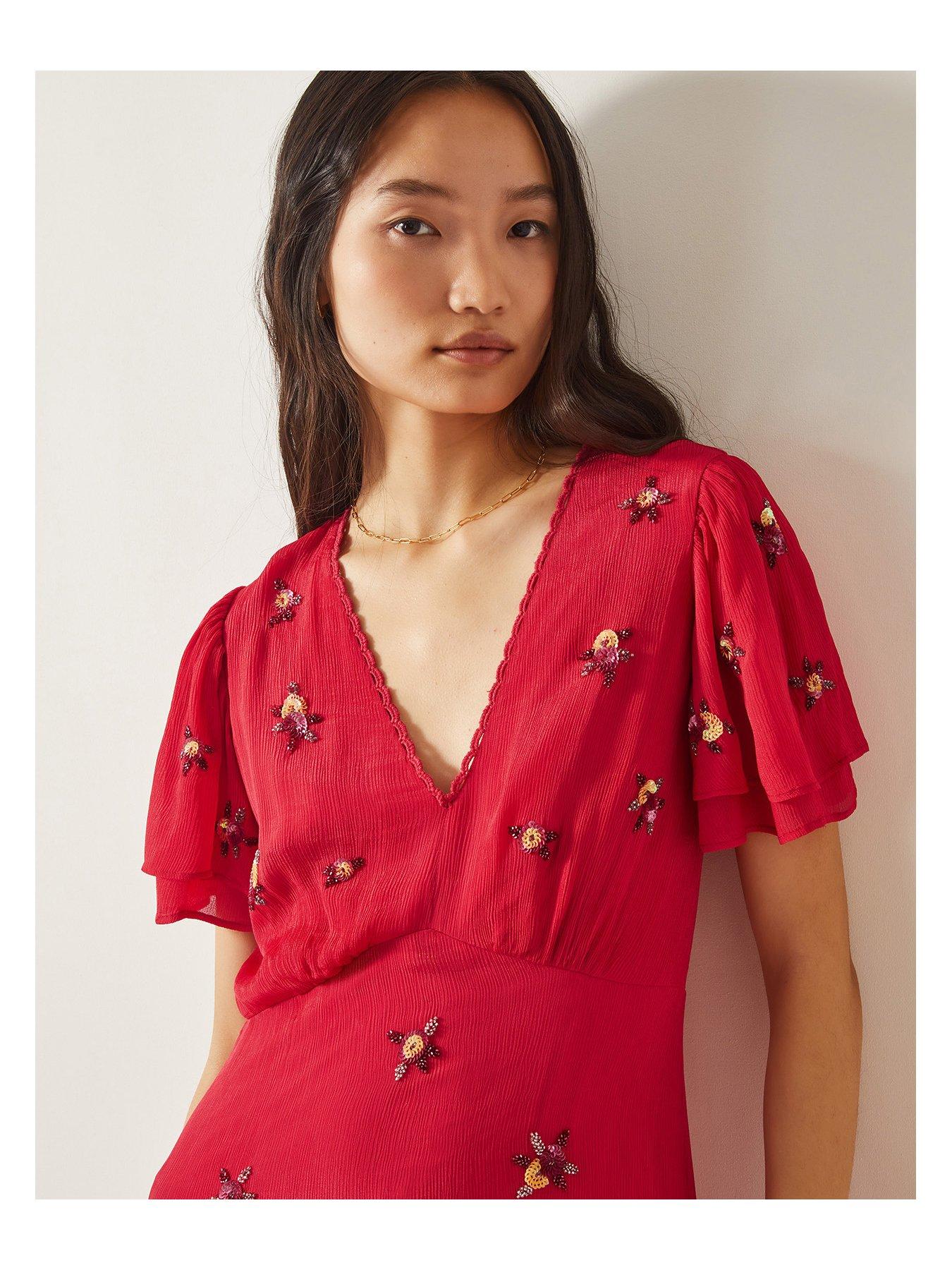  image of monsoon-gia-embellished-tea-dress-red