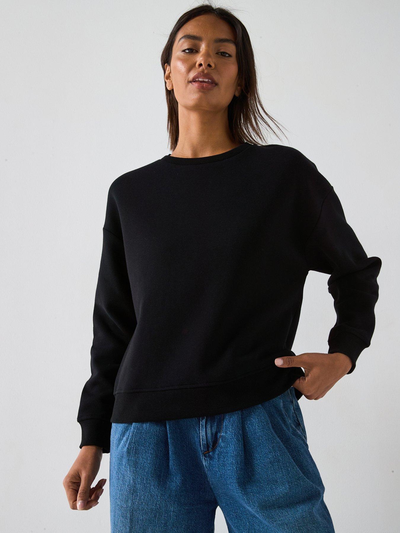  image of v-by-very-the-essential-crew-neck-sweatshirt-black