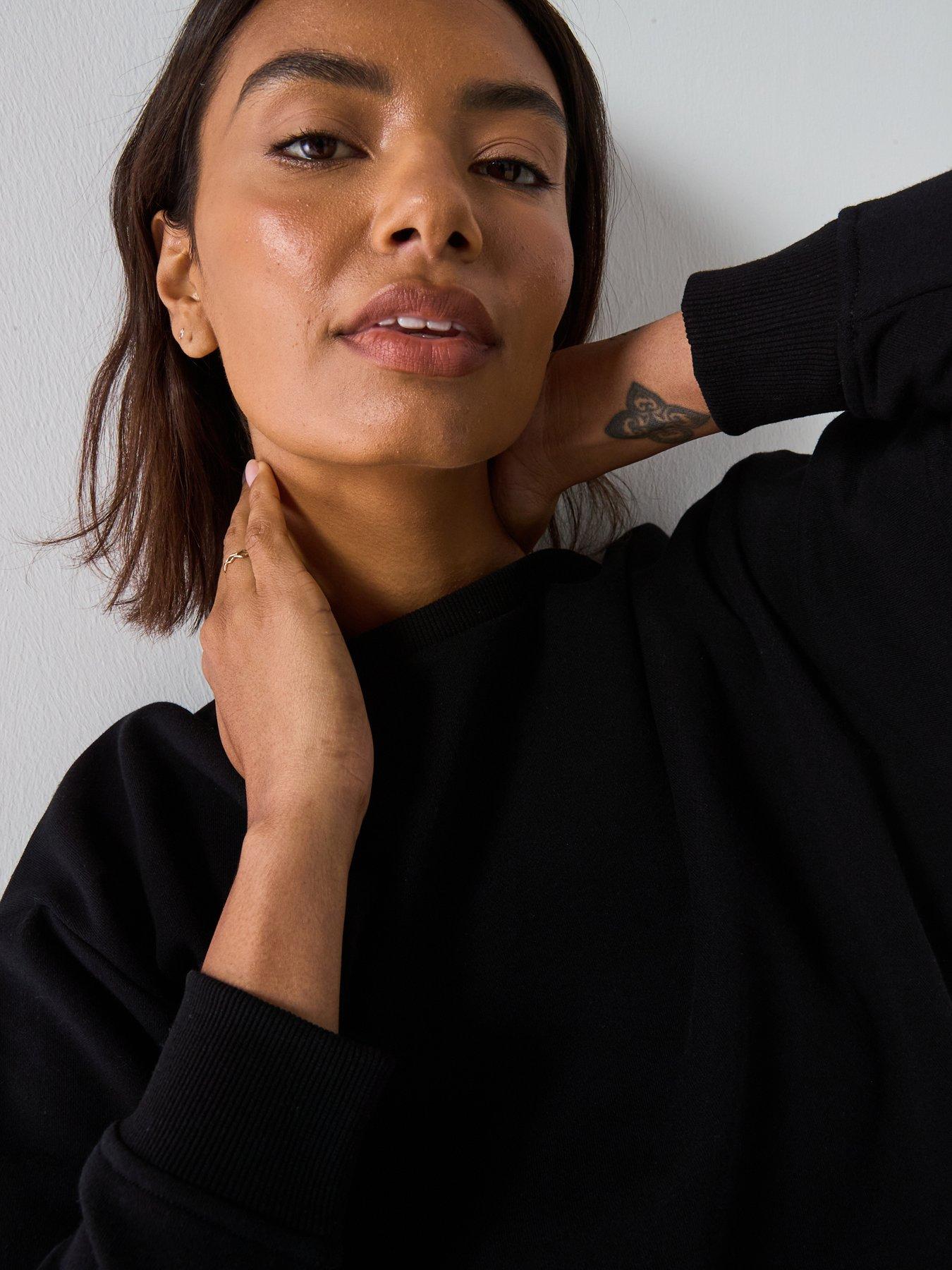  image of v-by-very-the-essential-crew-neck-sweatshirt-black