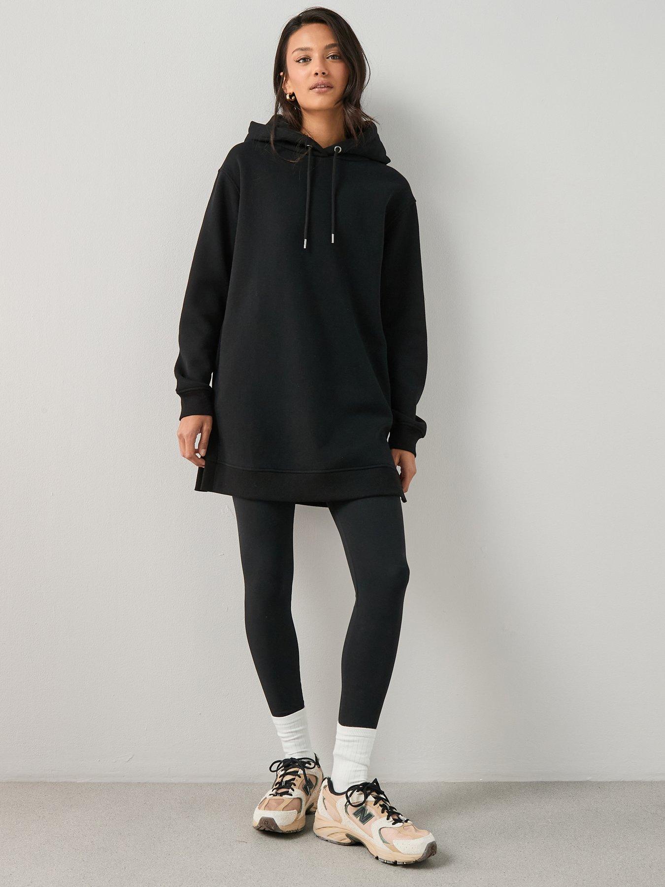  image of the-very-collection-longline-hoodie-with-side-splits-black