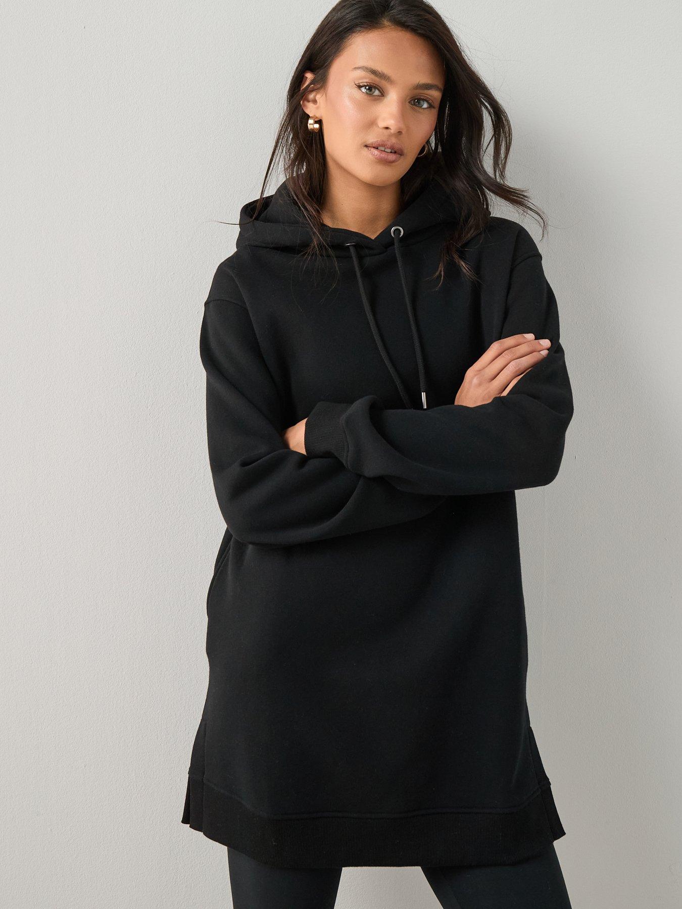  image of the-very-collection-longline-hoodie-with-side-splits-black
