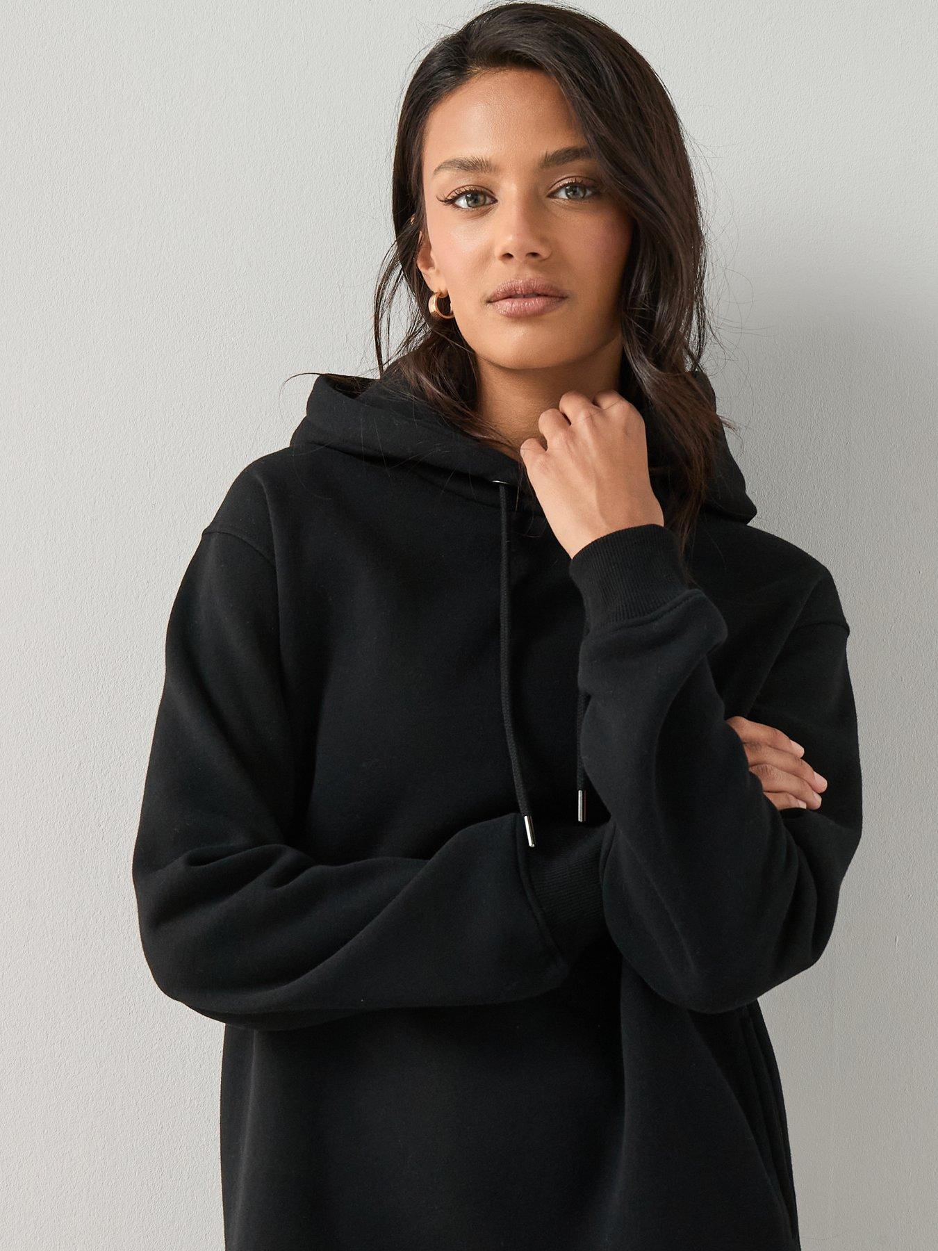  image of the-very-collection-longline-hoodie-with-side-splits-black