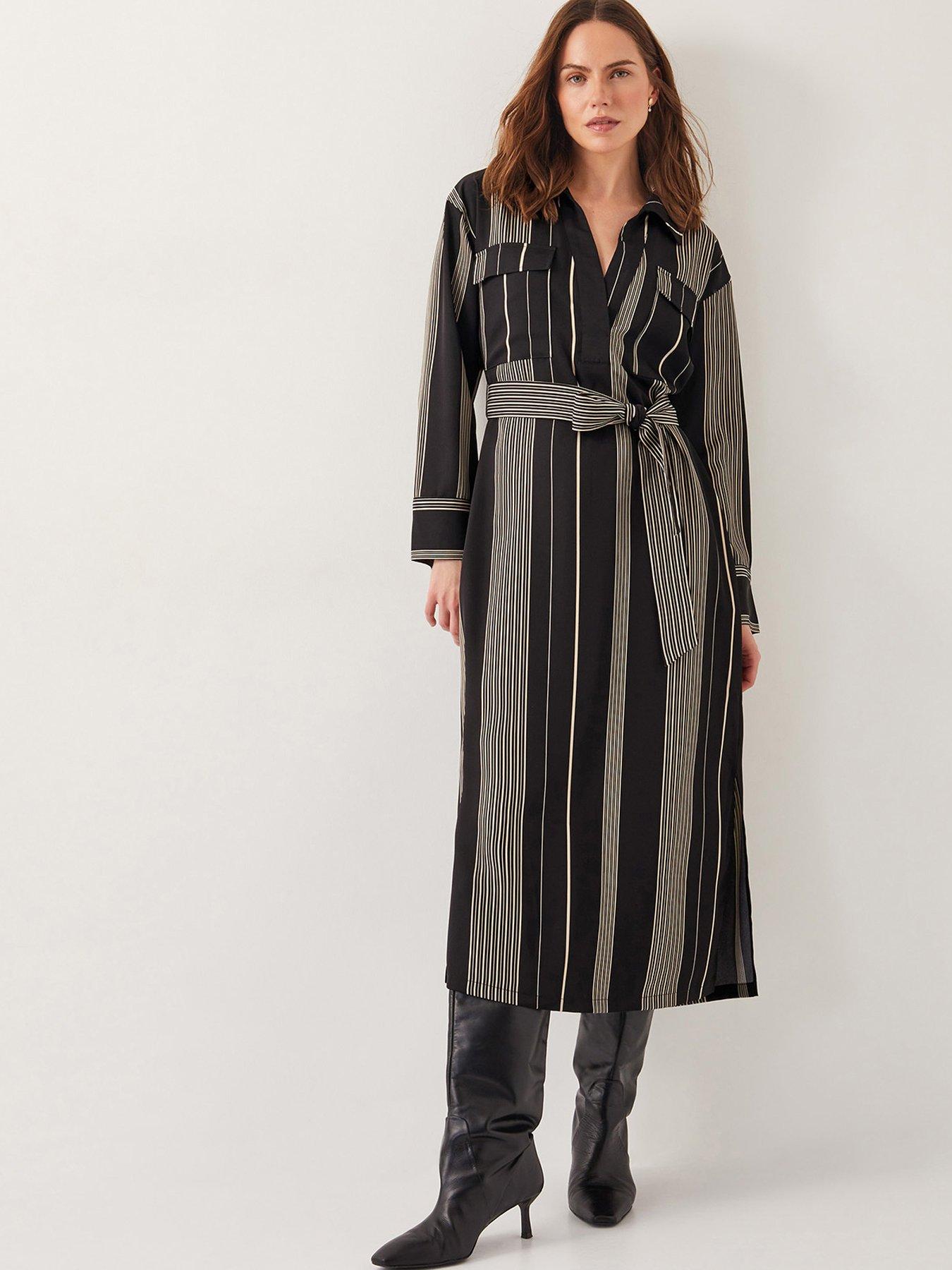 undefined Andi Stripe Midi Shirt Dress - Black