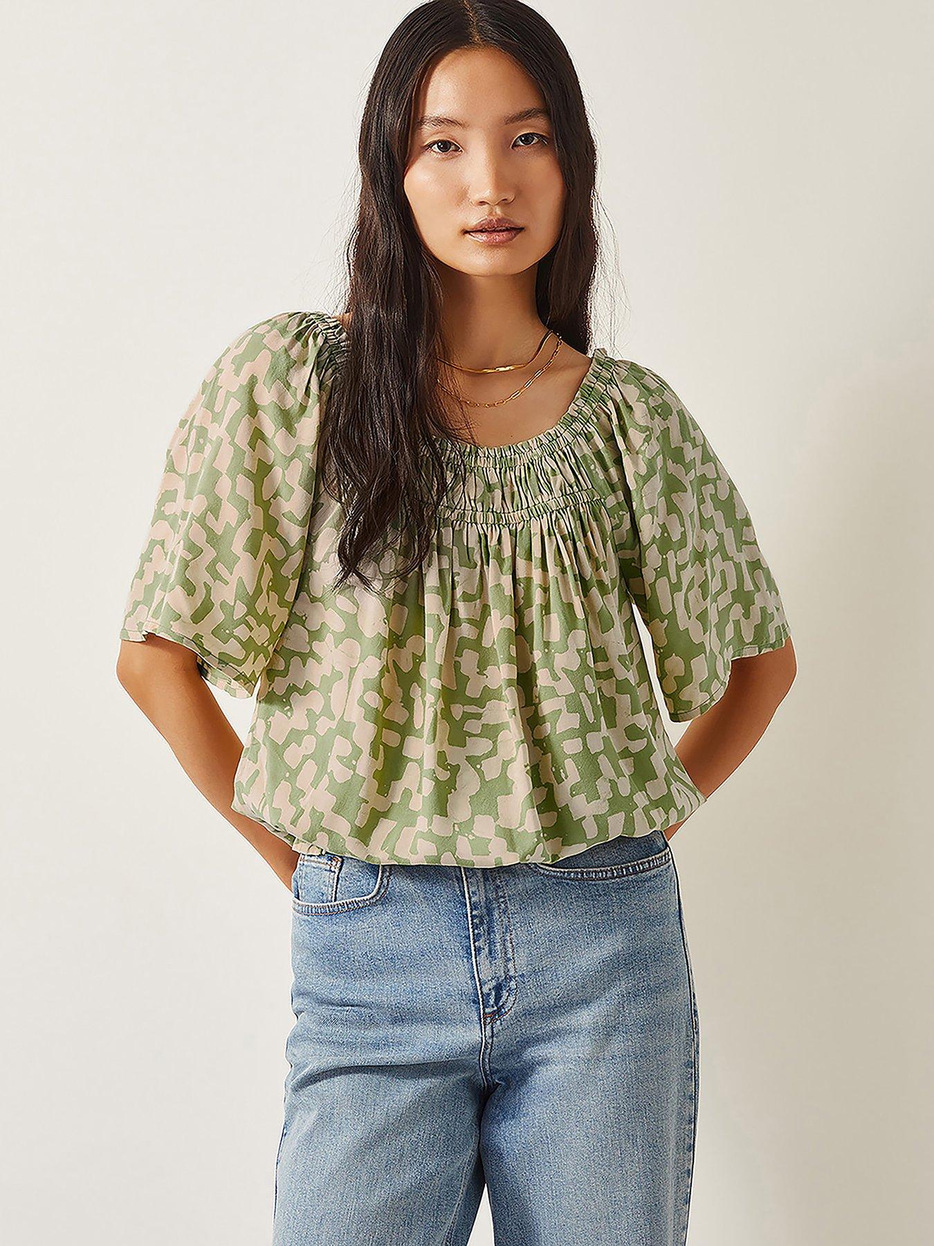 undefined Ania Batik Print Top - Green