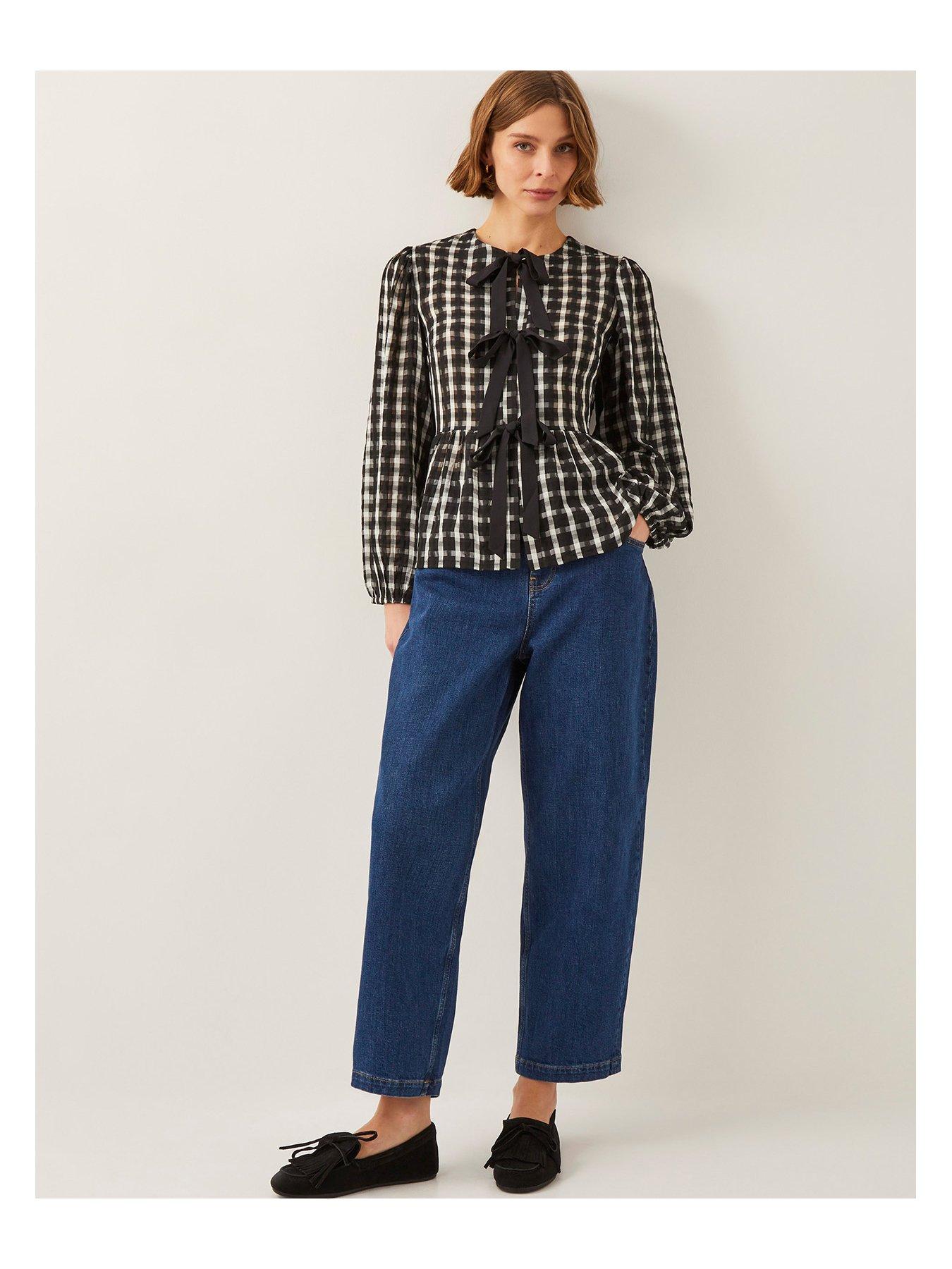  image of monsoon-violet-check-blouse-black