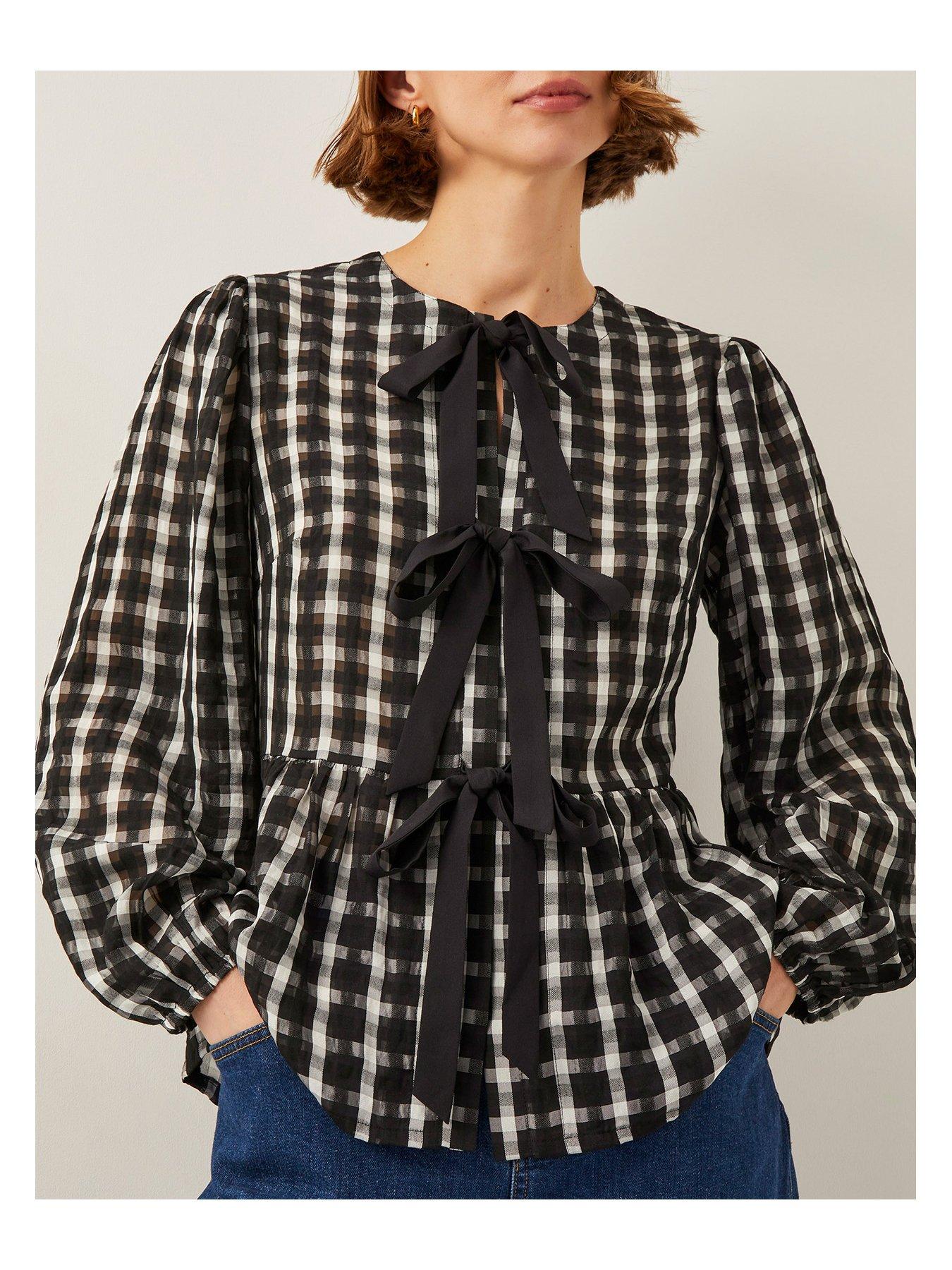  image of monsoon-violet-check-blouse-black