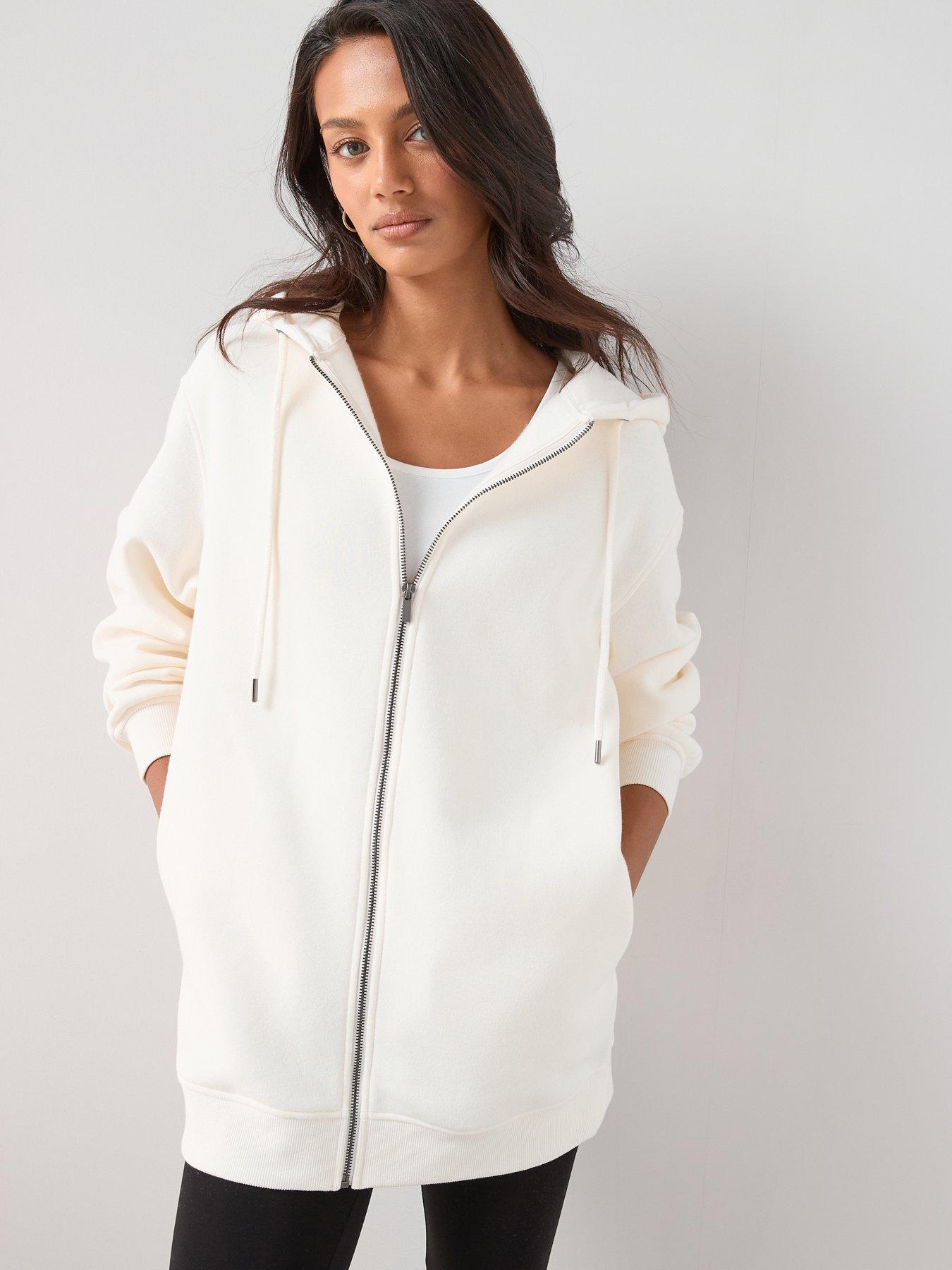  image of the-very-collection-zip-up-relaxed-hoodie-cream