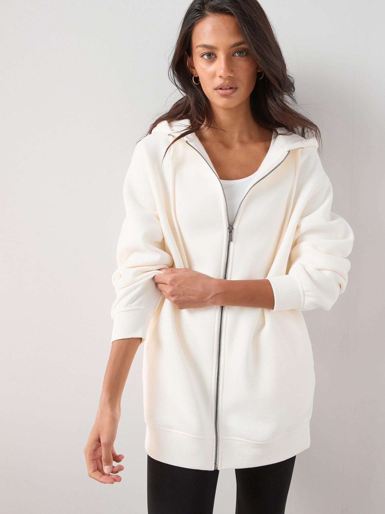  image of the-very-collection-zip-up-relaxed-hoodie-cream