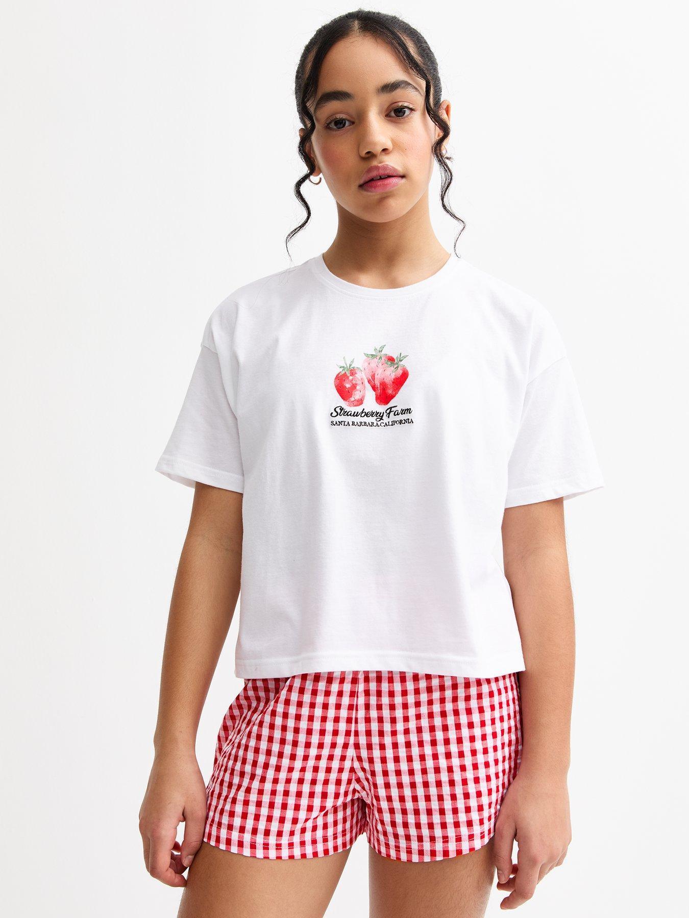 new-look-915-girls-white-and-red-strawberry-print-shorts-pyjama-set
