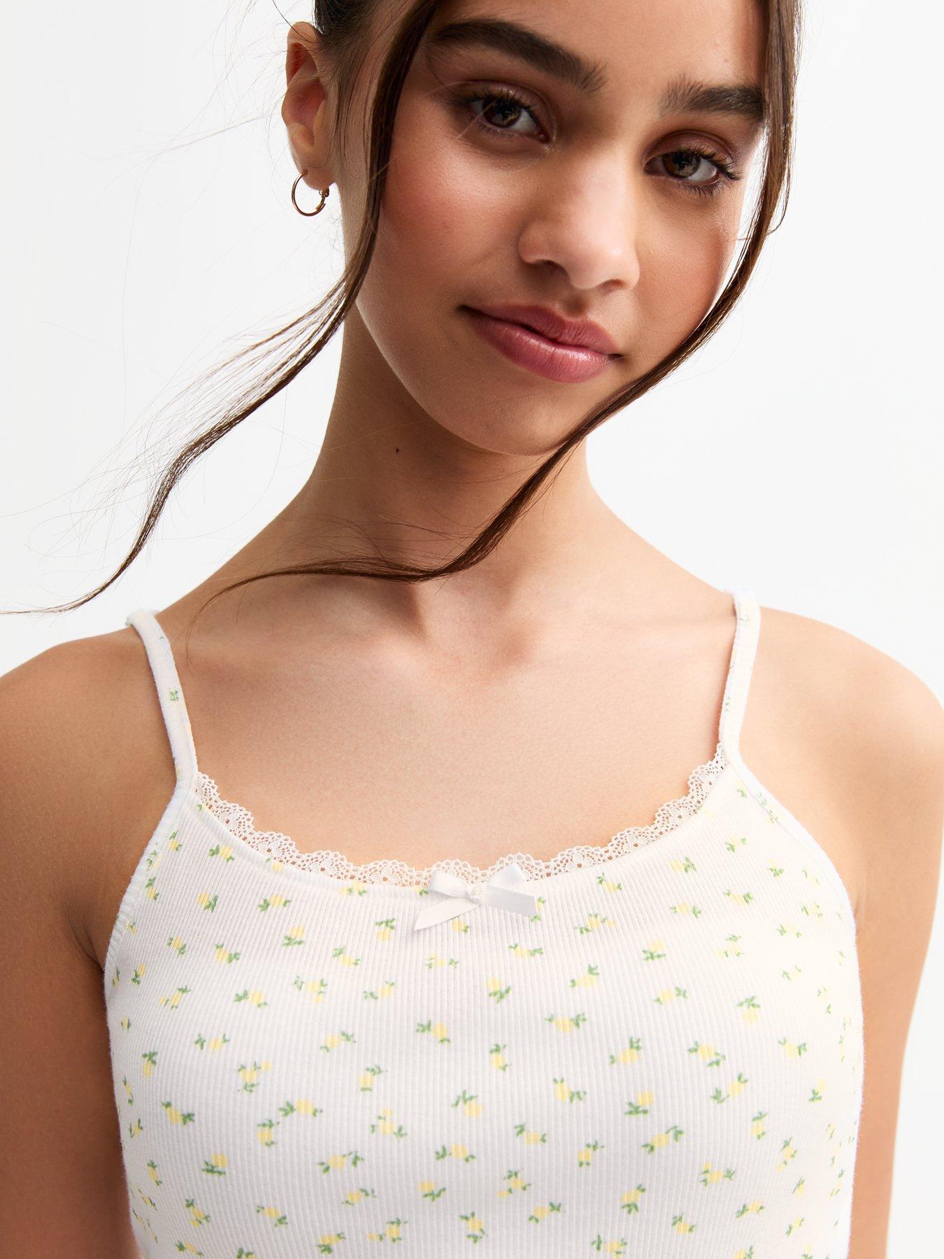  image of new-look-915-girls-ditsy-print-cami-pyjama-set-light-yellow