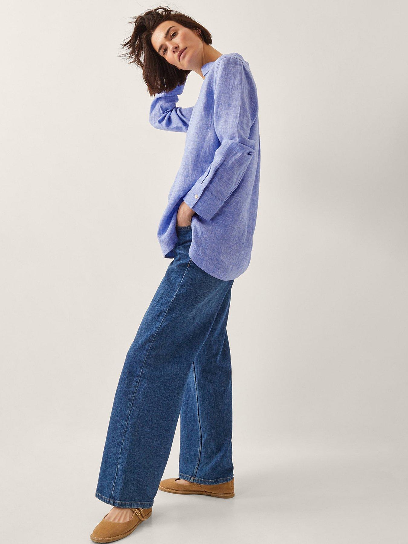  image of monsoon-lola-linen-top-blue