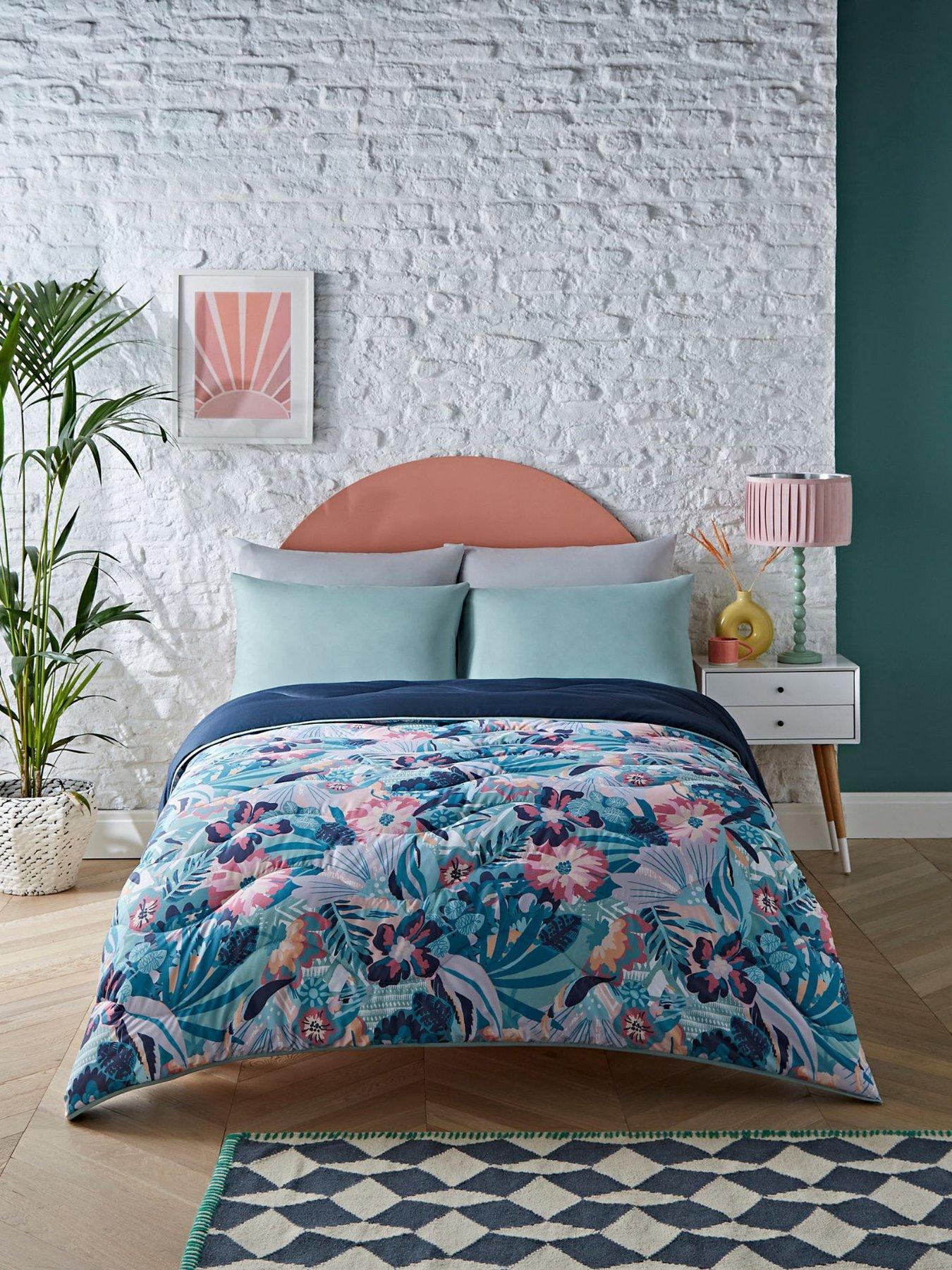  image of night-lark-pastel-palms-coverless-duvet-set