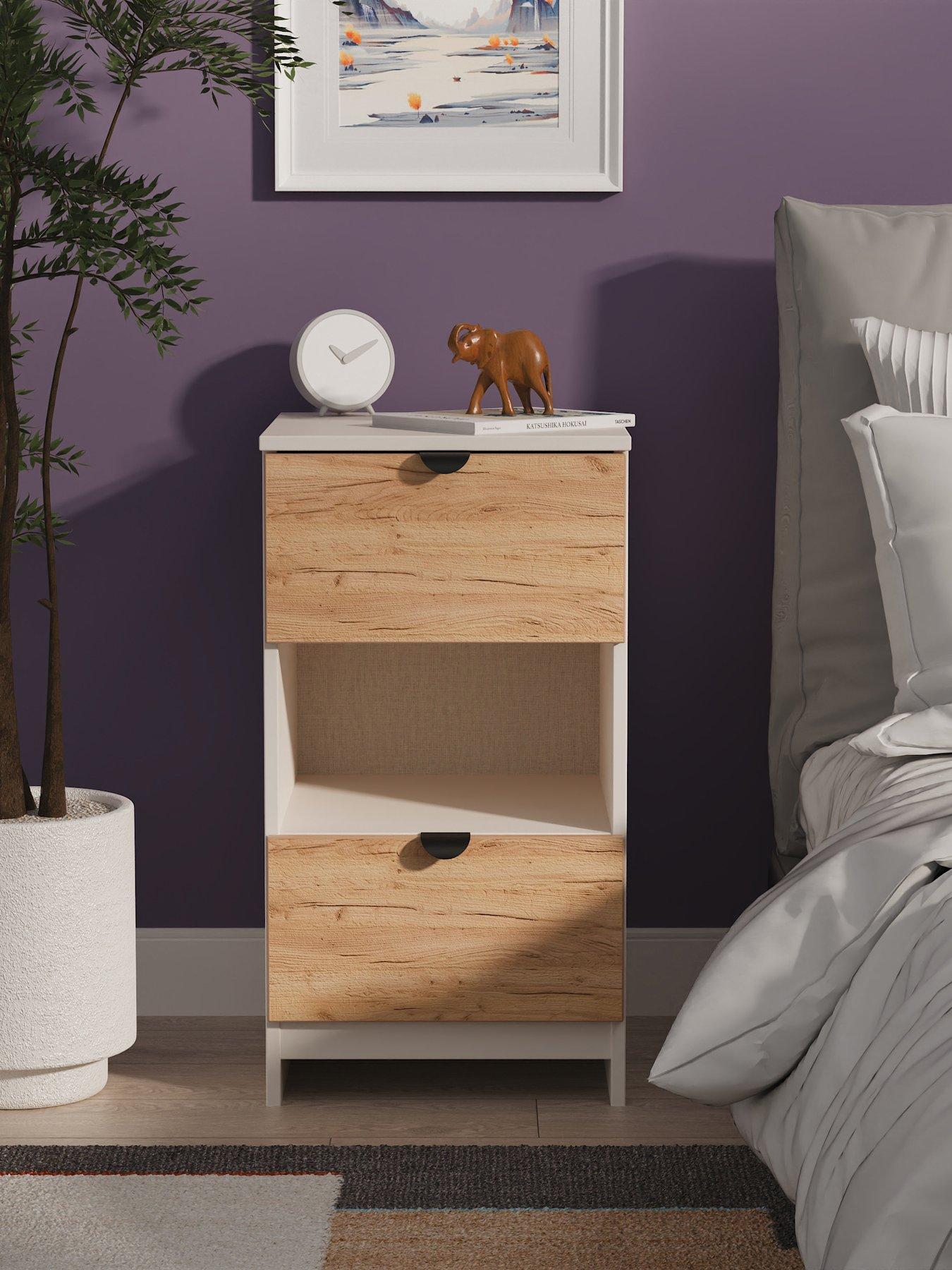 SWIFT Nefeli Ready Assembled 2 Drawer Bedside Table - Oak/Taupe