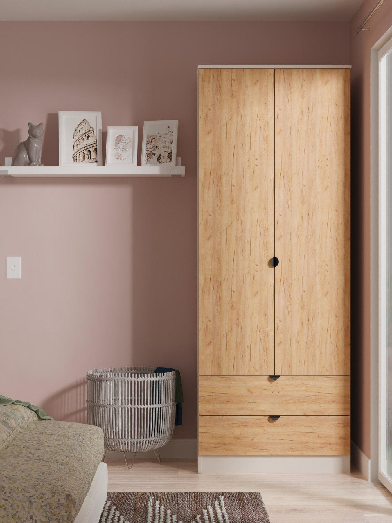 undefined Nefeli Ready Assembled 2 Door, 2 Drawer Wardrobe - Oak/Taupe