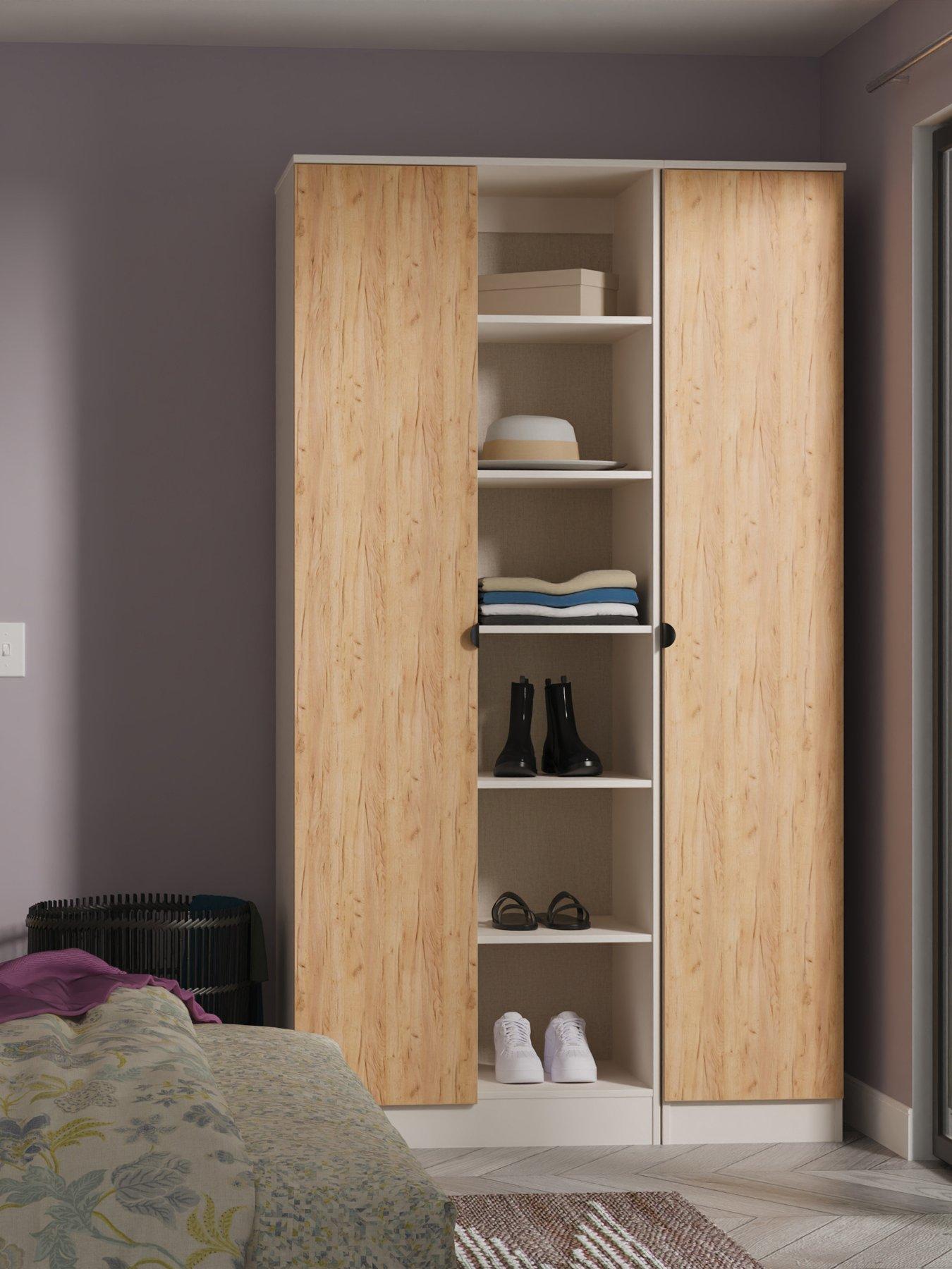 undefined Nefeli Ready Assembled Triple 2 Door Wardrobe with Shelving - Oak/Taupe