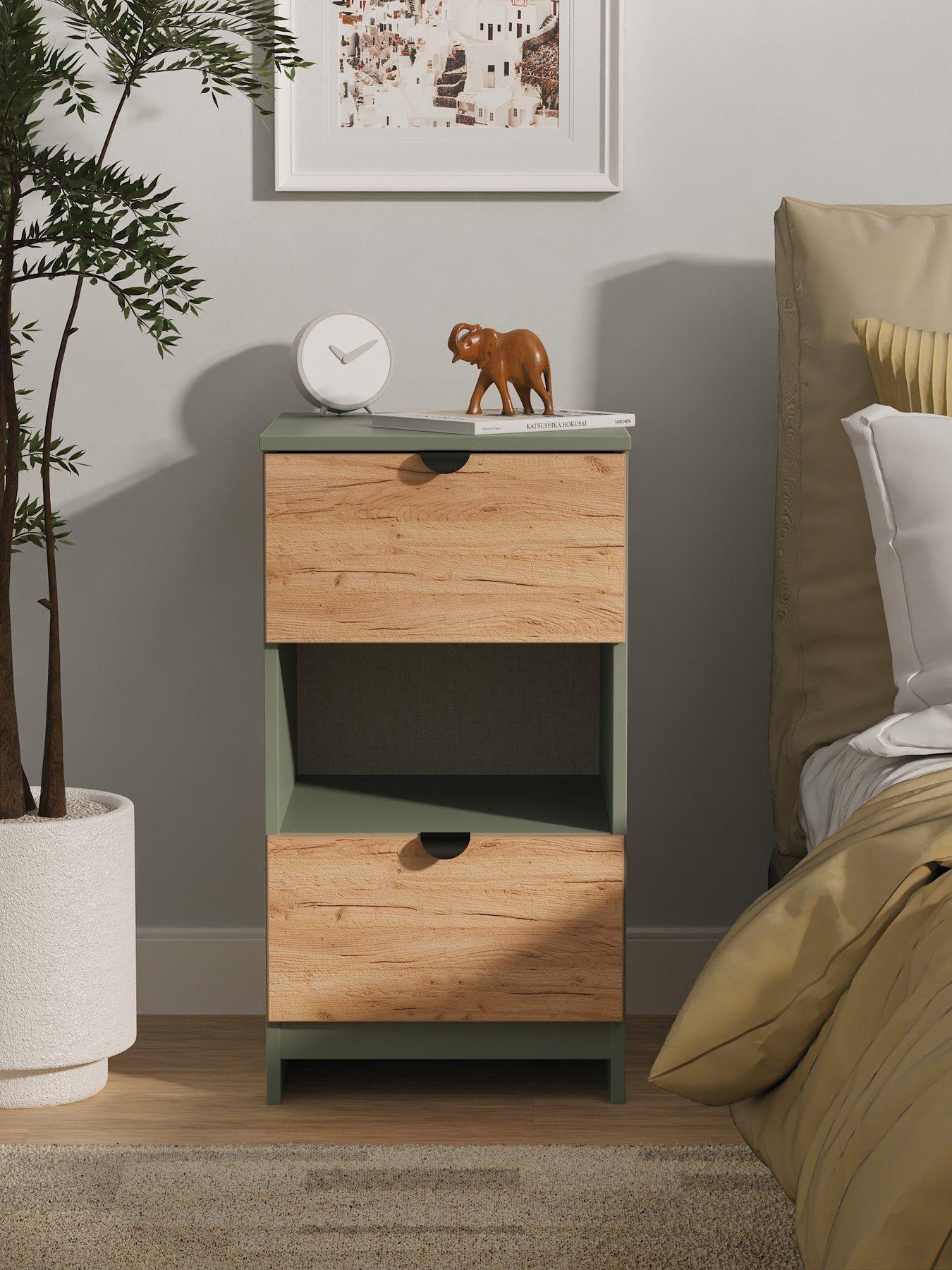 SWIFT Nefeli Ready Assembled 2 Drawer Bedside Table - Green/Oak