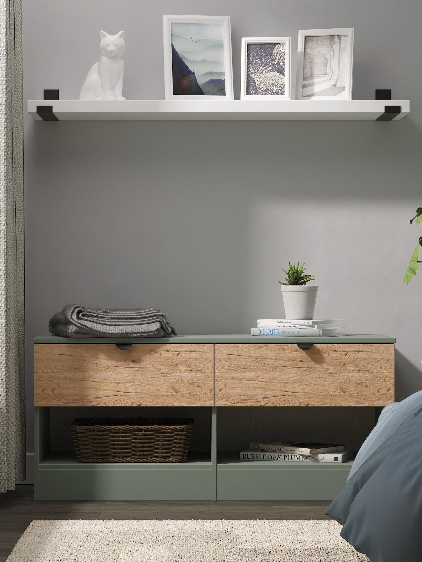 SWIFT Nefeli Ready Assembled 2 Drawer Double Chest - Green/Oak