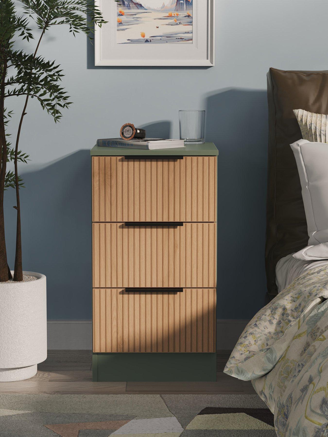 SWIFT Lane Ready Assembled 3 Drawer Bedside Table - Green