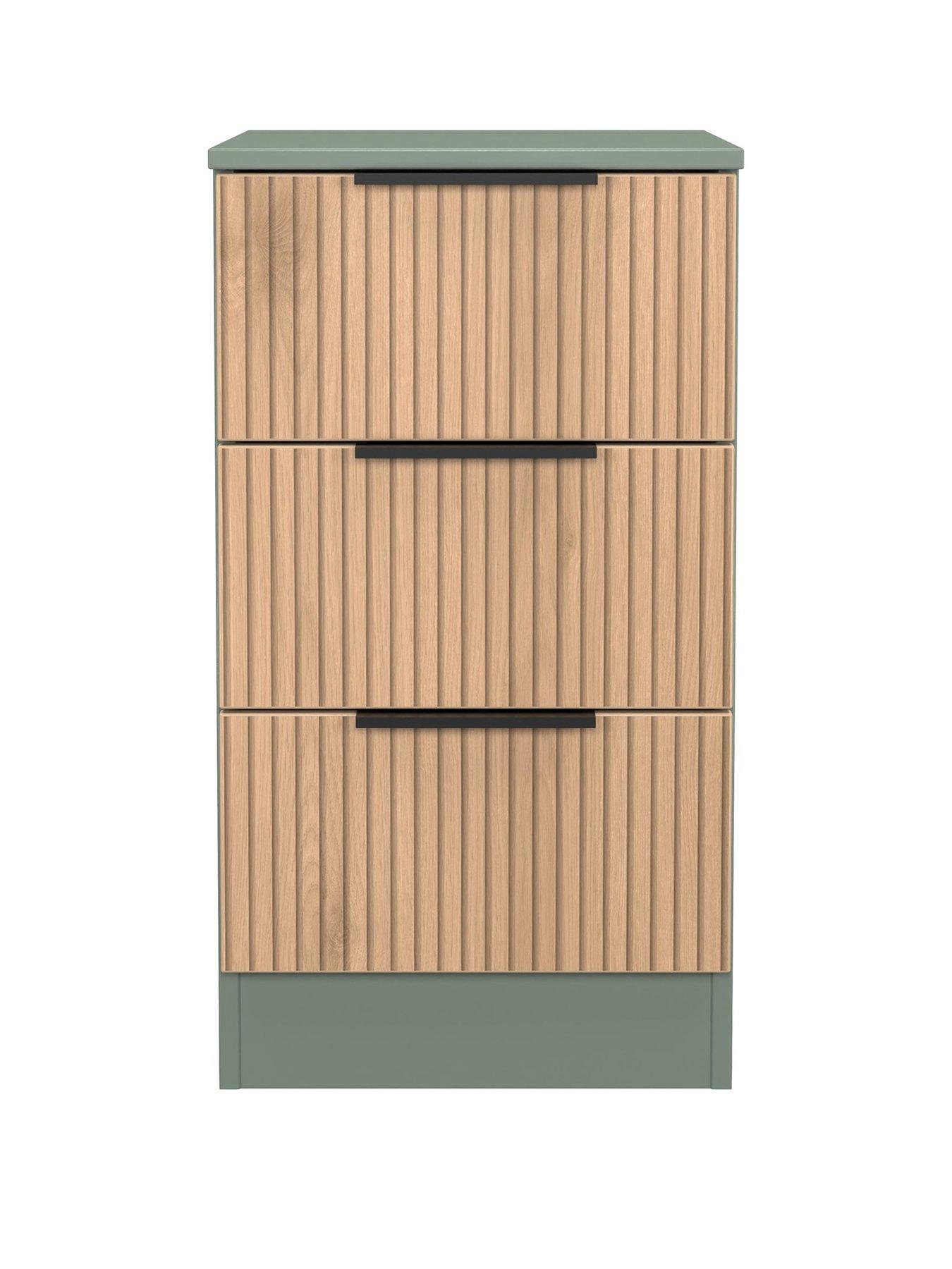  image of swift-lane-ready-assembled-3-drawer-bedside-table-green