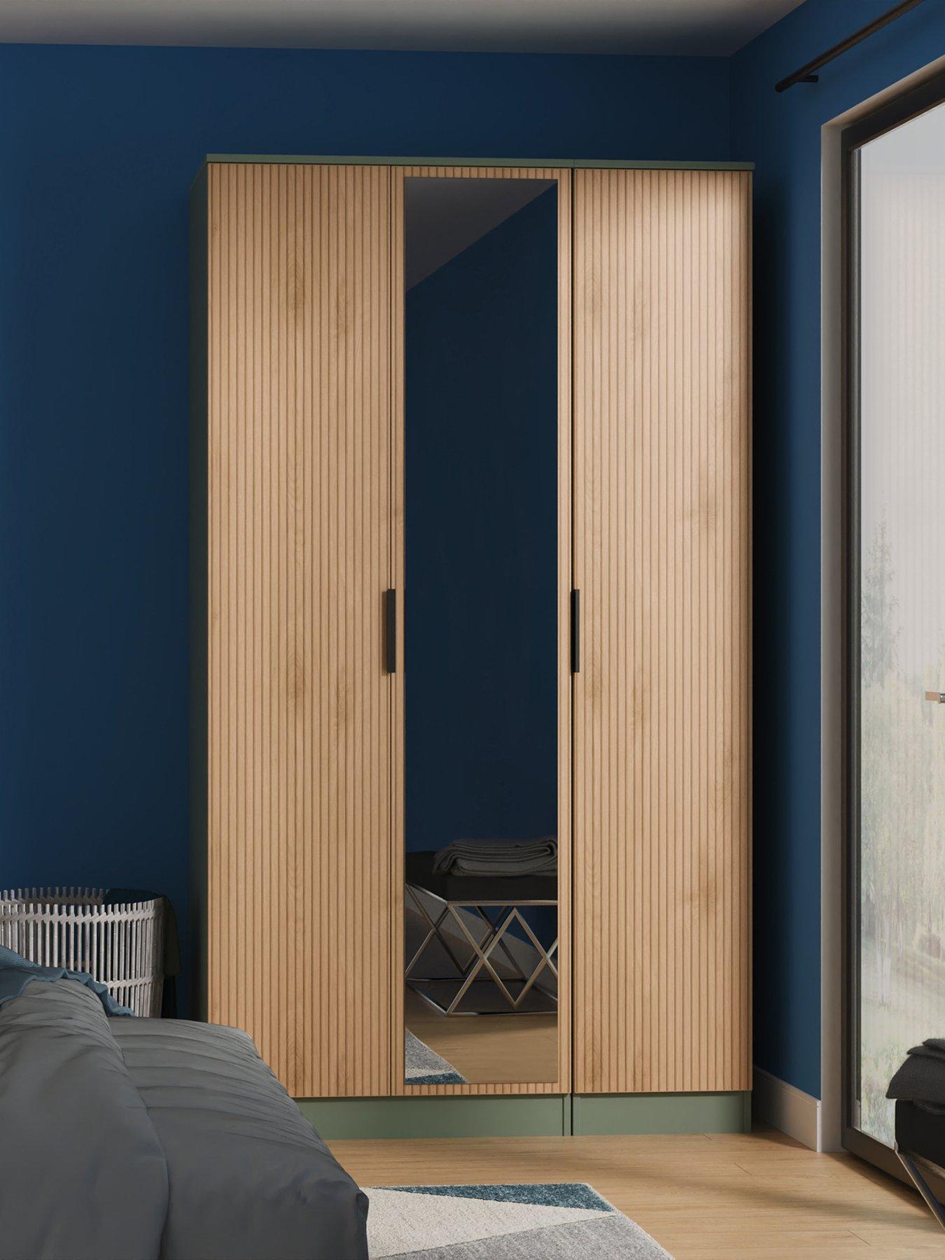 SWIFT Lane Part Assembled 3 Door Mirrored Wardrobe - Green