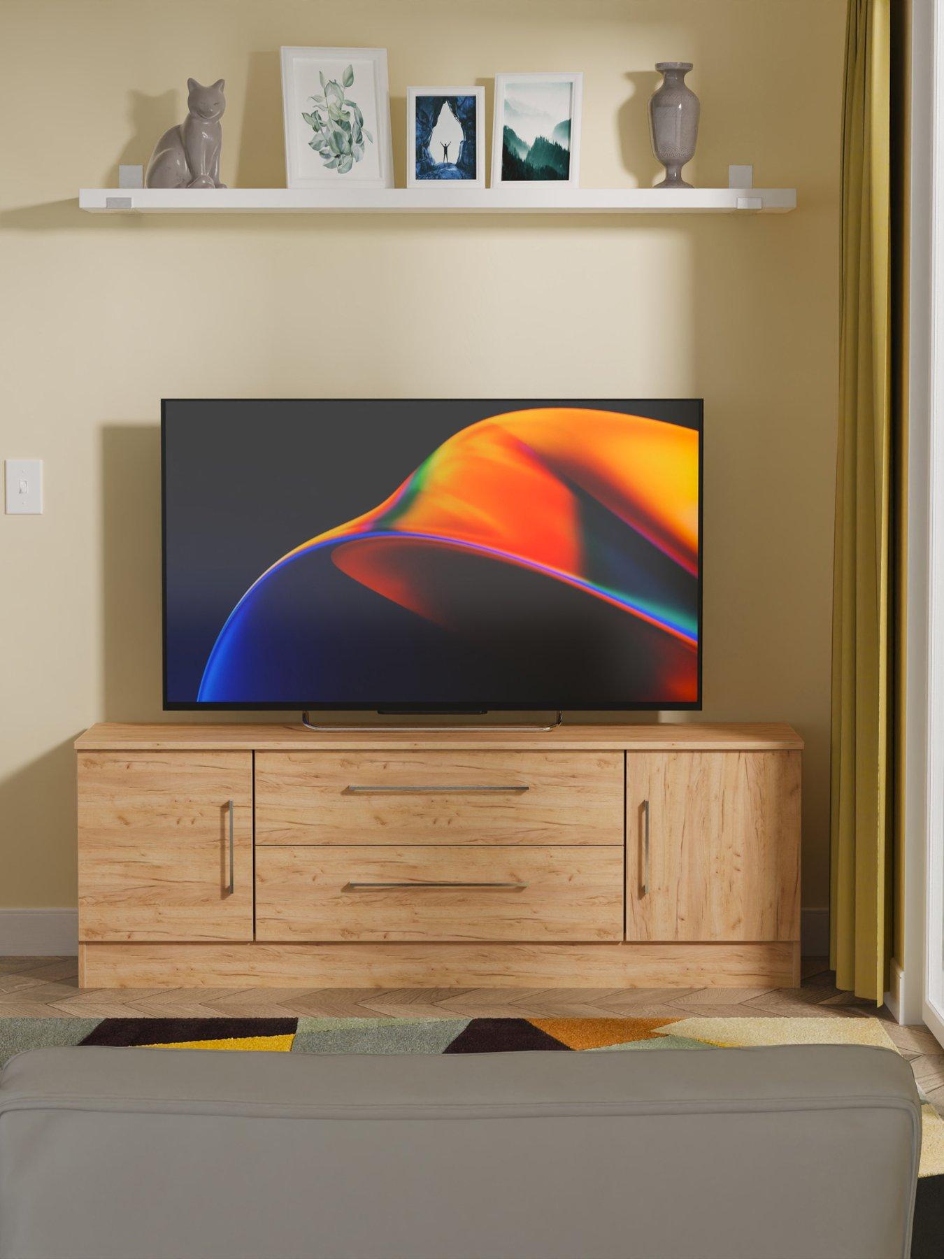 SWIFT Clarc Ready Assembled 2, Door 2 Drawer Superwide TV Unit - fits up to 65 inch TV - Oak