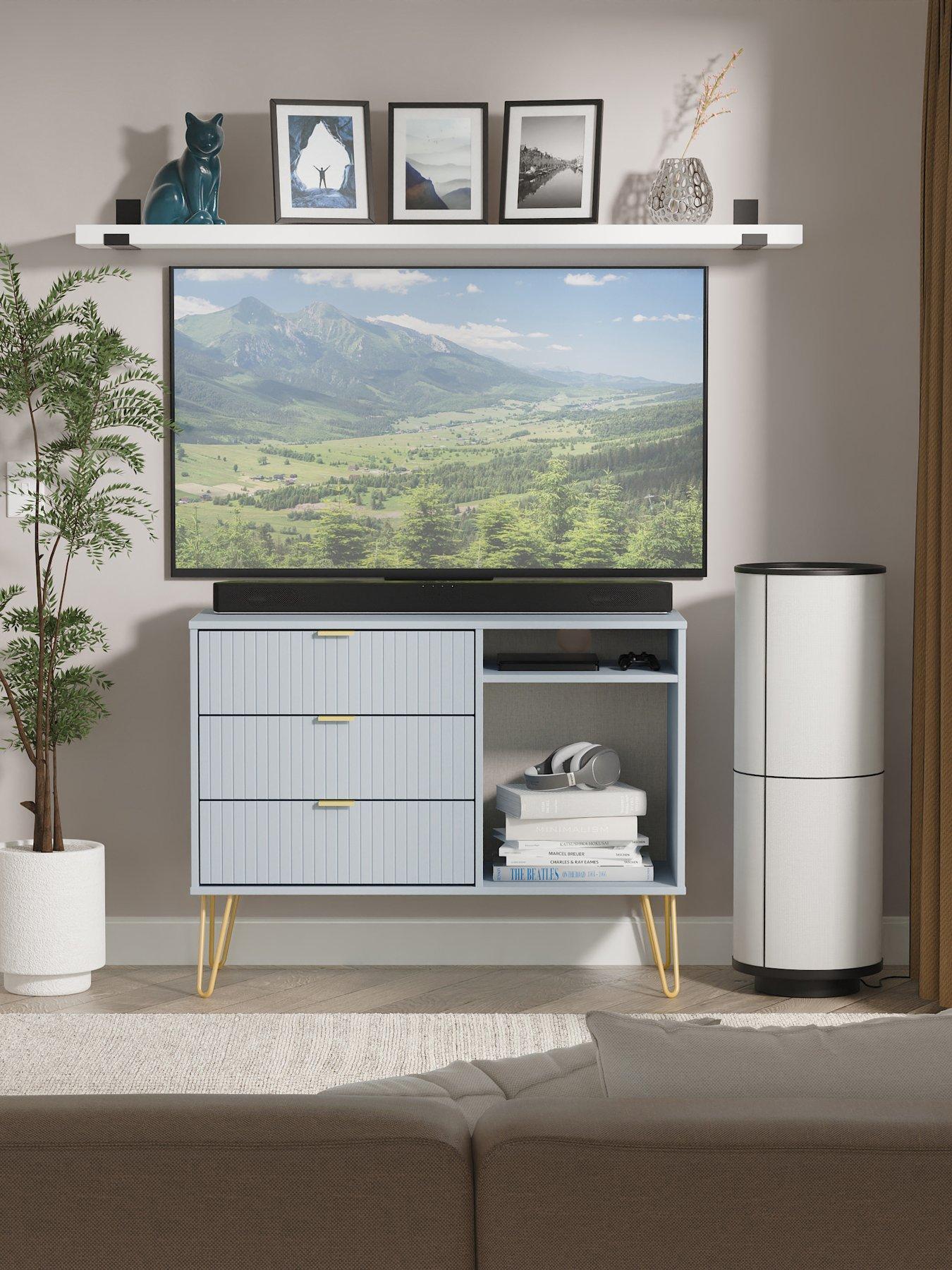 undefined Andie Ready Assembled 3 Drawer TV Unit - Blue