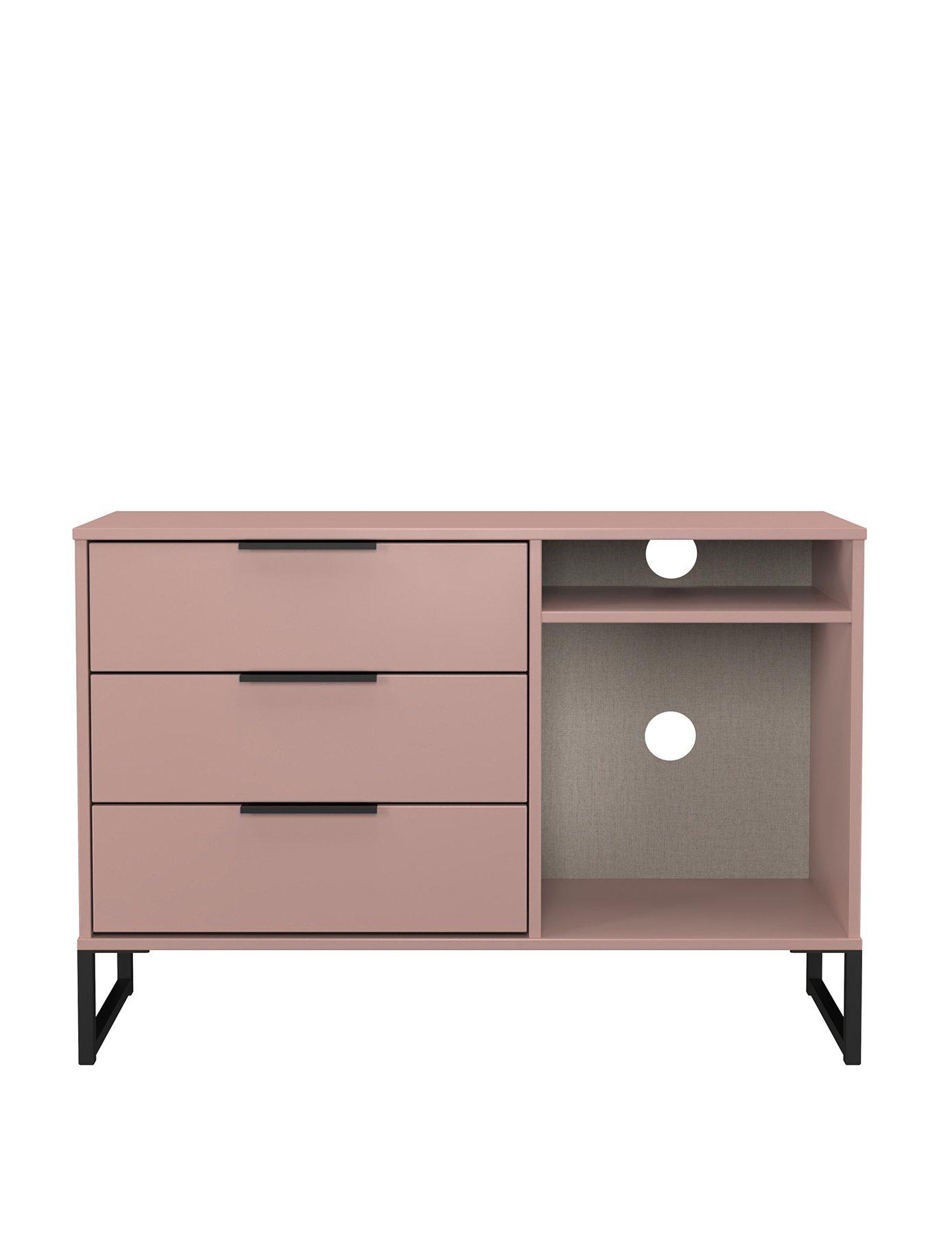 stillFront image of swift-emerson-ready-assembled-3-drawer-sideboardtvnbspunit-pink