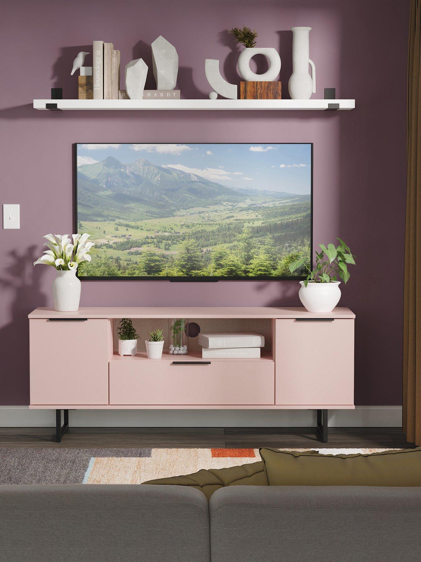 undefined Emerson Ready Assembled 2 Door, 1 Drawer Wide TV Unit - Pink